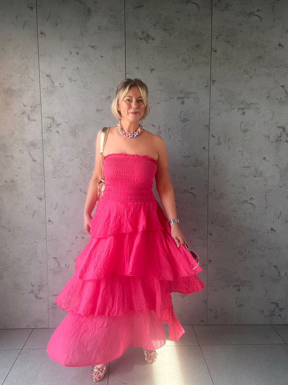 SALE RIO BANDEAU TEIRED DRESS RASPBERRY