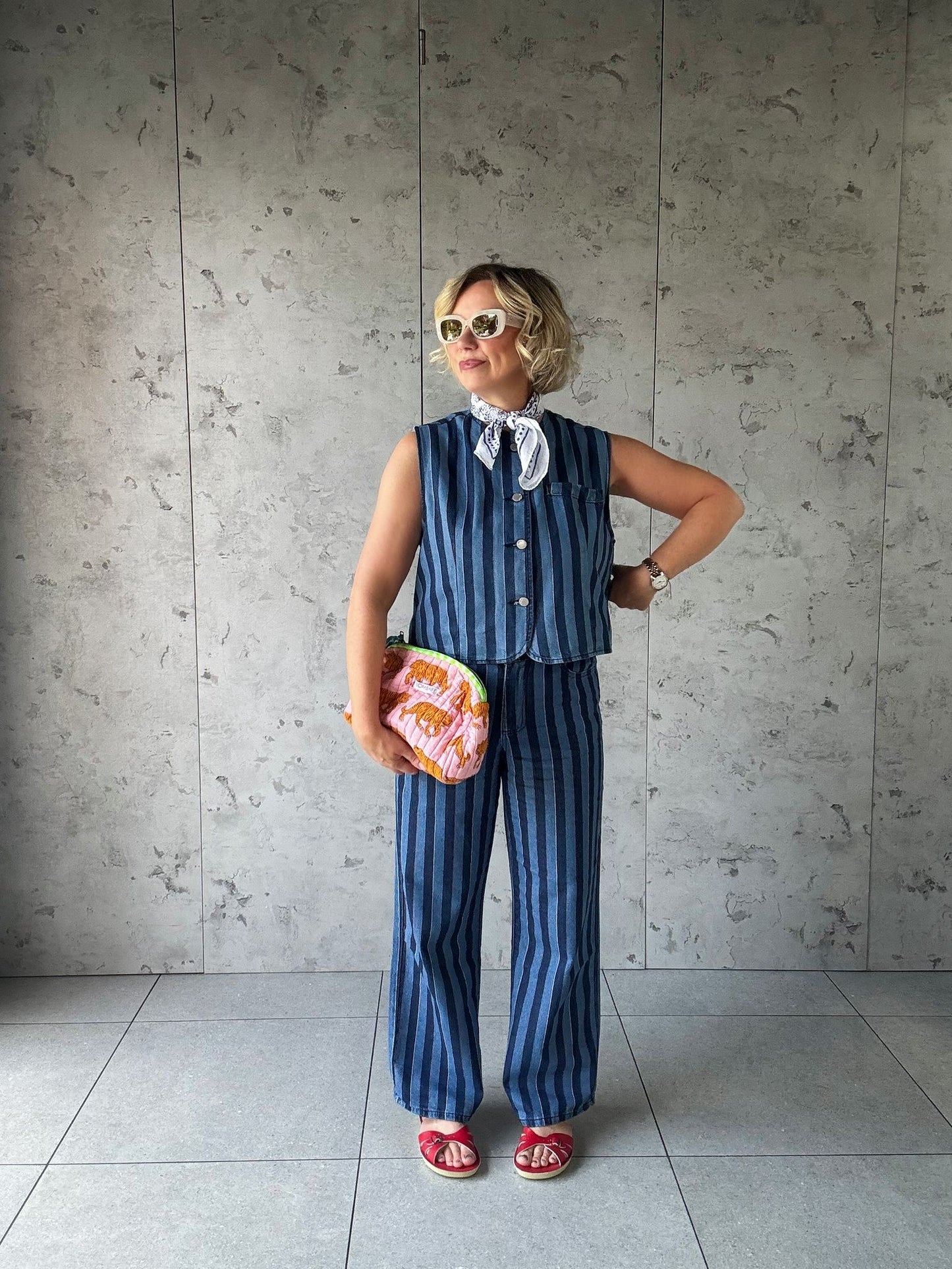 JAZ DENIM BLUE STRIPE WAISTCOAT *New