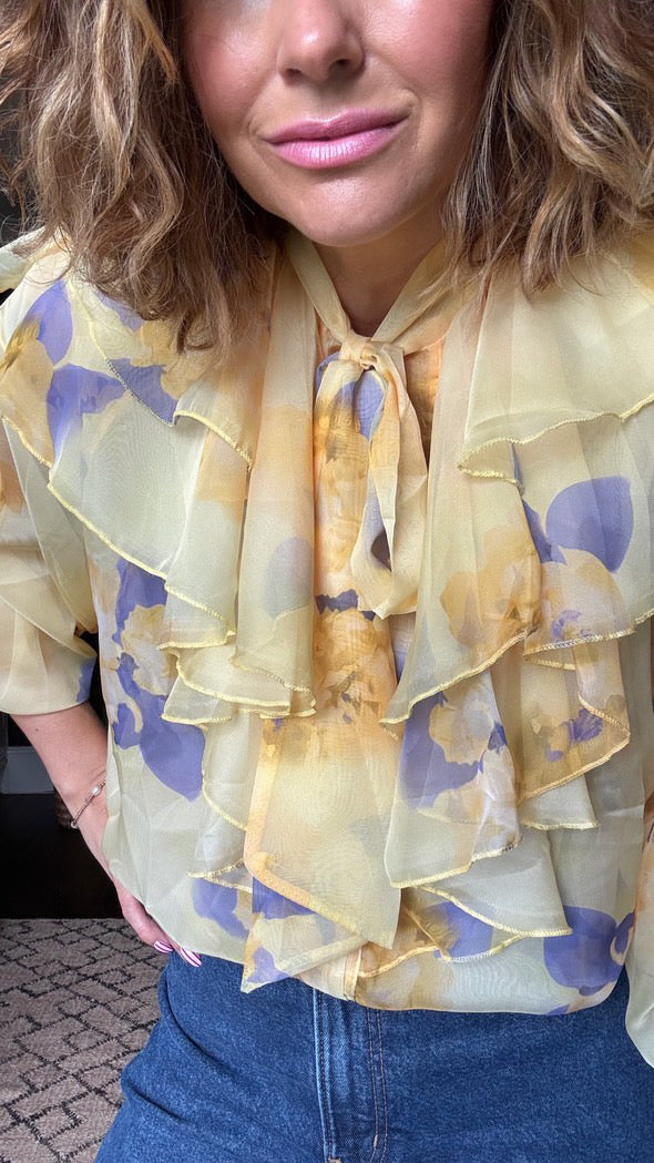 SALE DUBAI PUSSY BOW BLOUSE YELLOW
