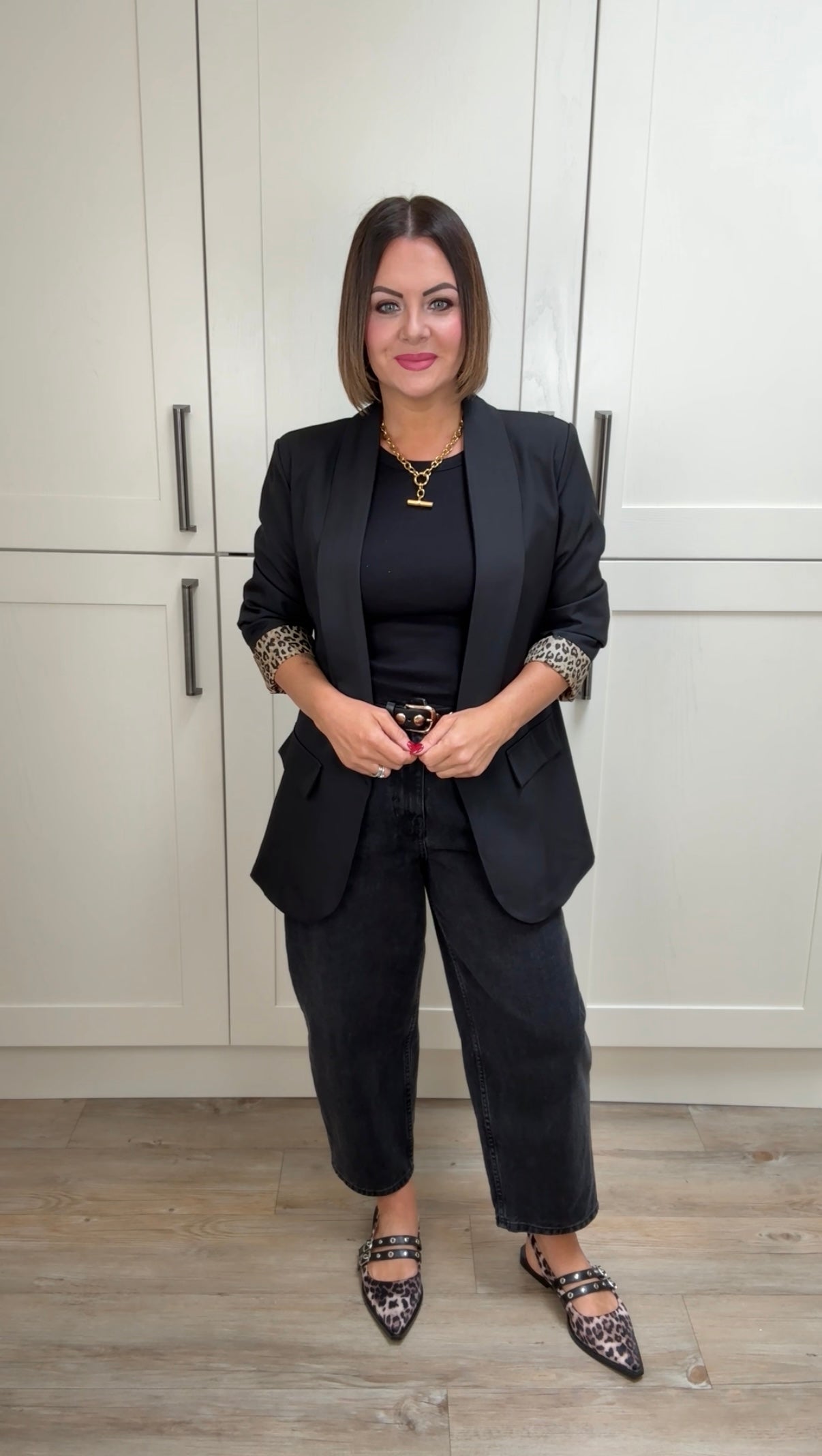 SALE JEN LEOPARD LINED BLAZER BLACK *New & Trending