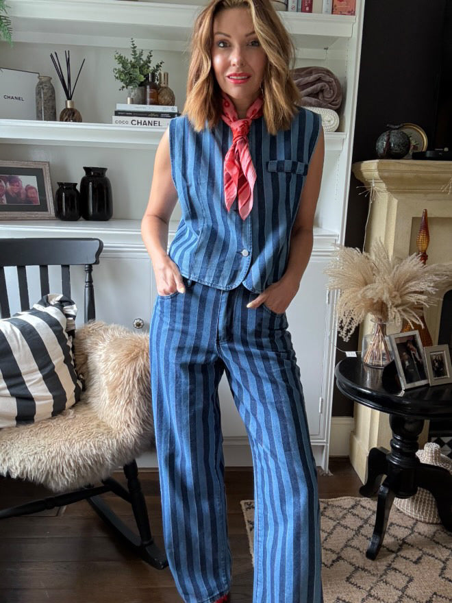 SALE JAZ DENIM BLUE STRIPE WAISTCOAT *New & Trending