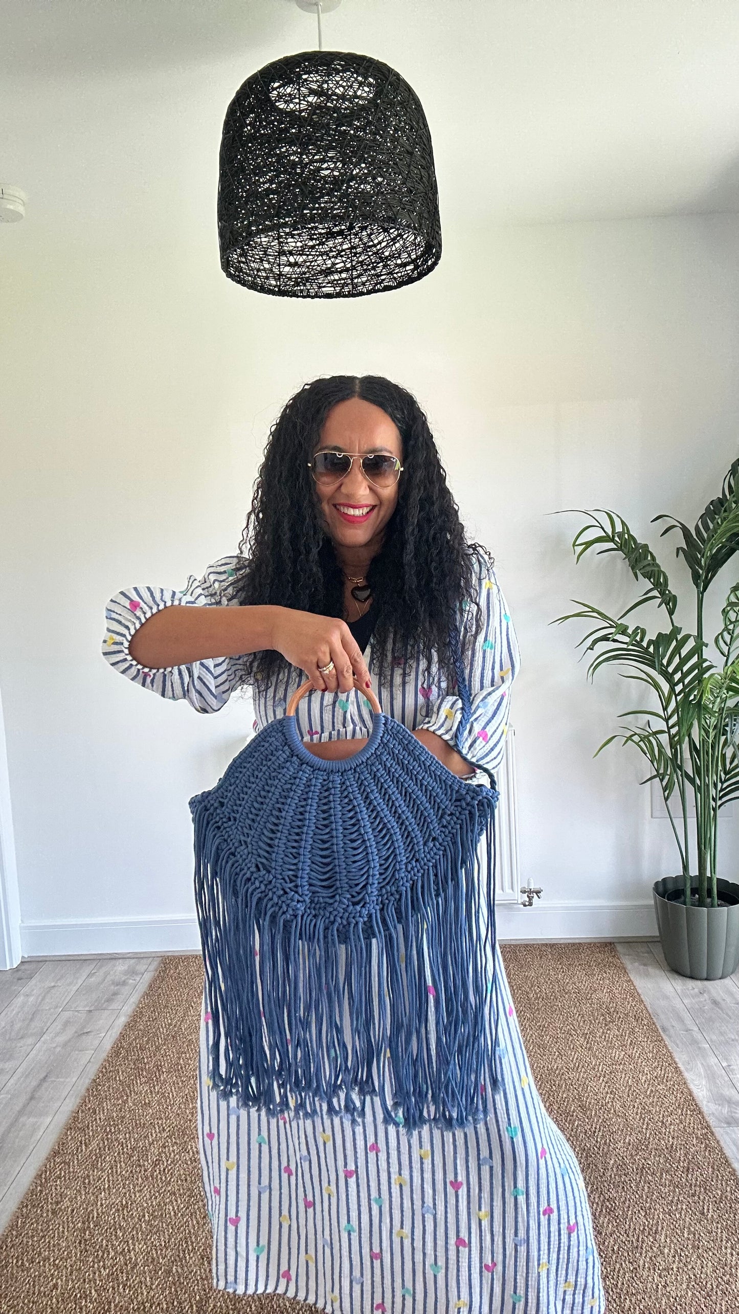 BOHO FRINGE MACRAMÉ BOHO BAG BLUE *New