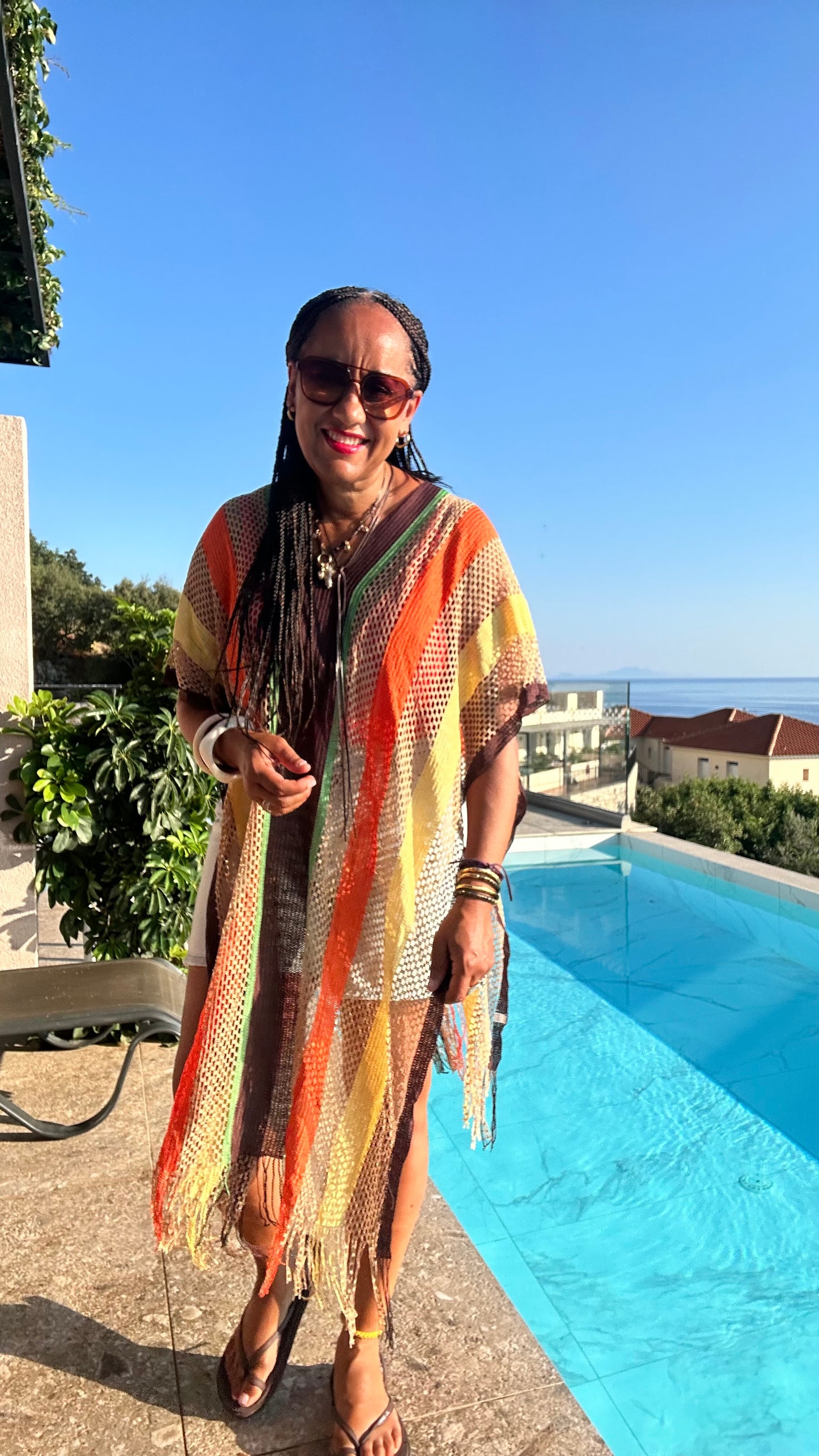 BOHO MESH COVER UP ORANGE YELLOW & BROWN *New