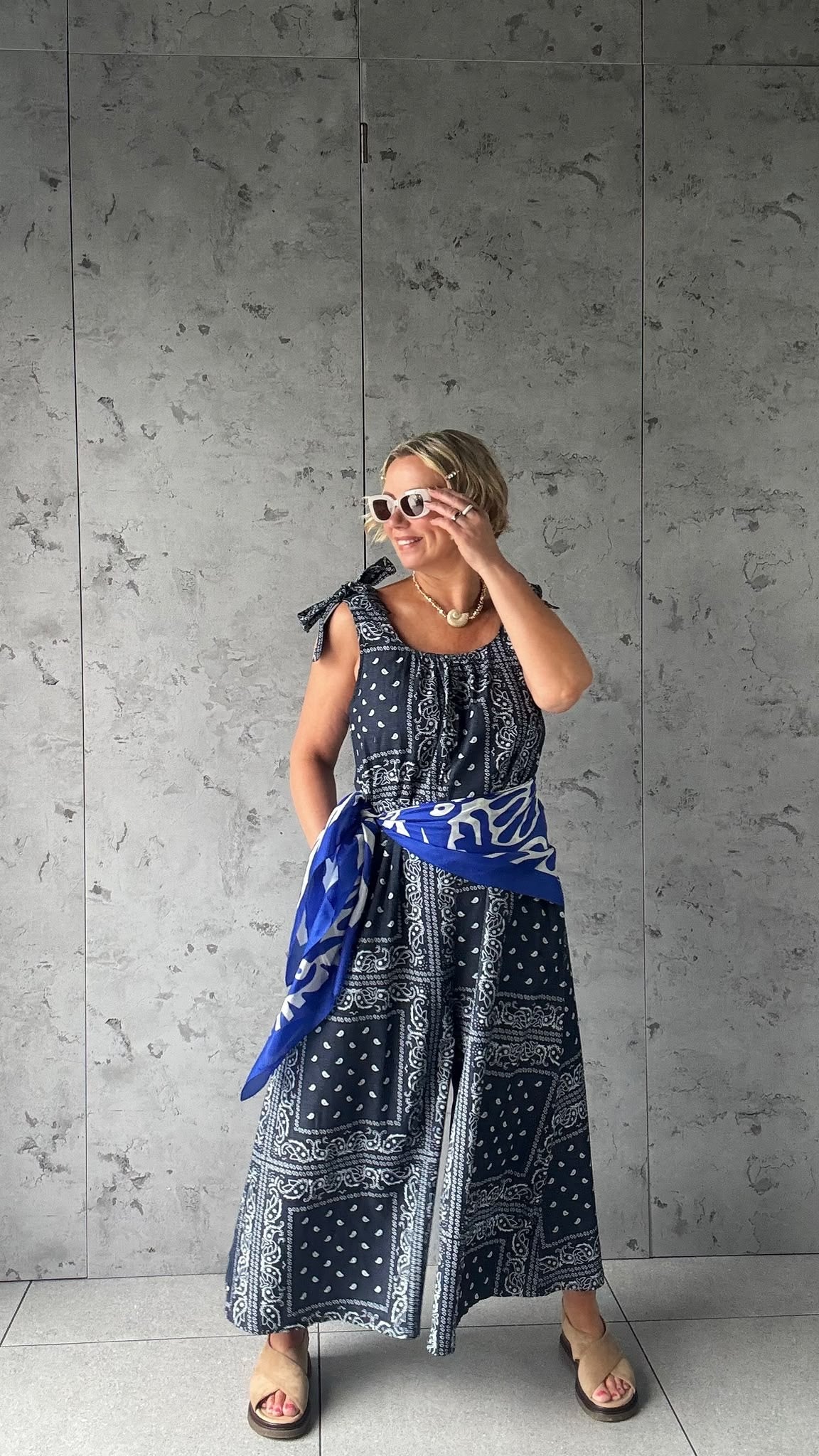 RACHEL BANDANNA NAVY JUMPSUIT *New