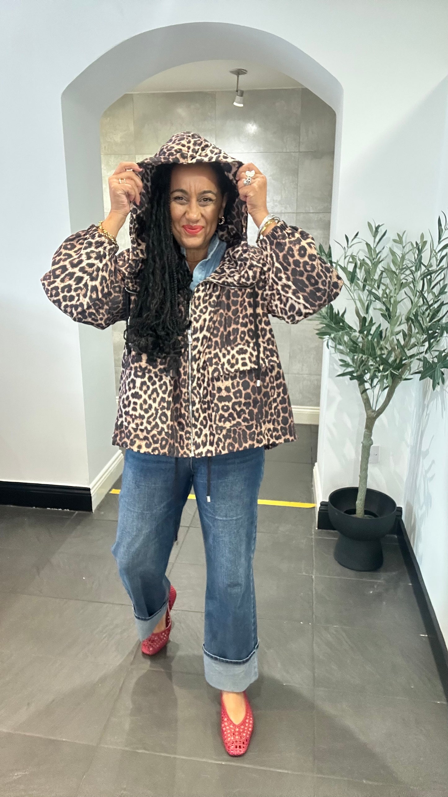 DAMSON LEOPARD PRINT HOODED JACKET *New