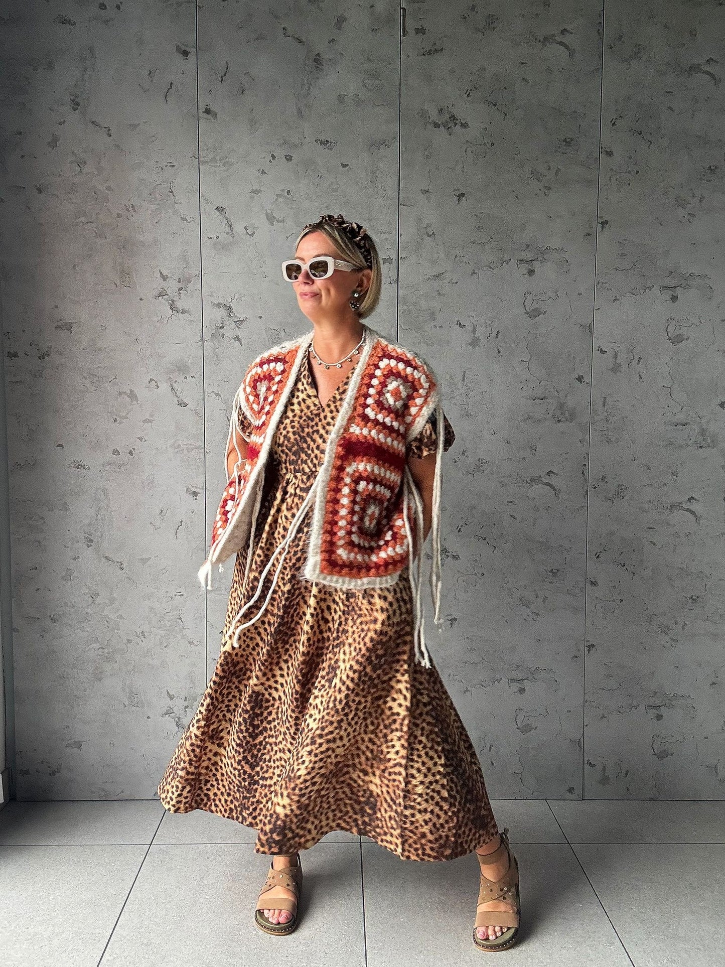 NAVAJO TASSEL OVERSIZED WAISTCOAT CREAM & TERRACOTTA *New