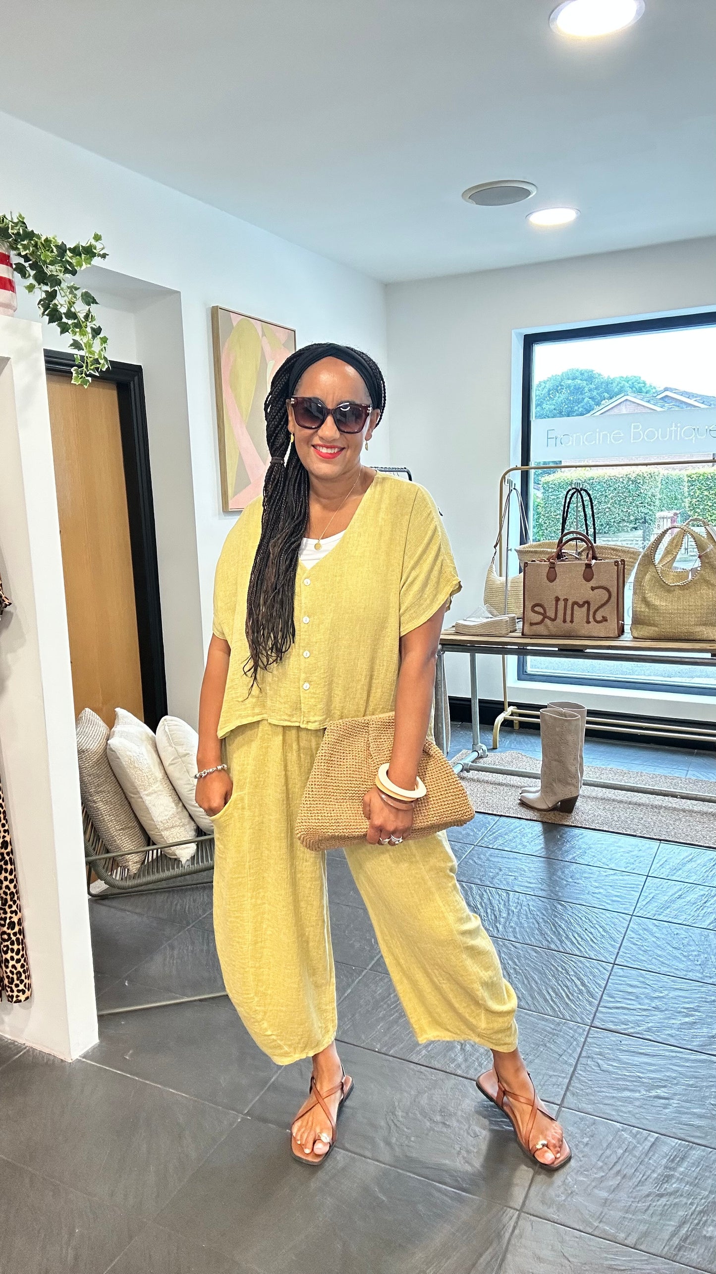 SALE DERBY LINEN OVERSIZED BOXY TOP SUNFLOWER YELLOW