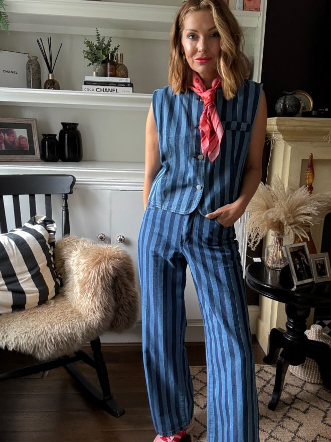 SALE JAZ DENIM BLUE STRIPE WAISTCOAT *New & Trending