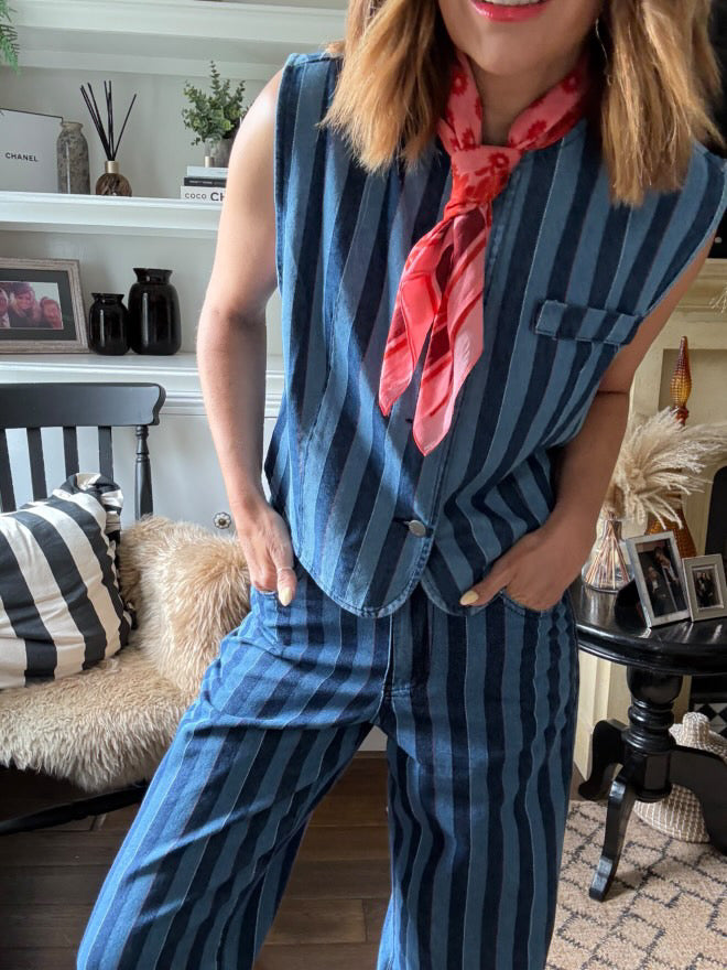 SALE JAZ DENIM BLUE STRIPE WAISTCOAT *New & Trending