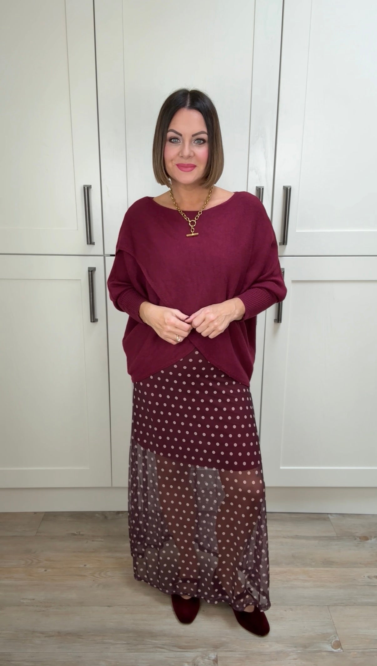 SALE SHEER POLKA DOT SKIRT BURGUNDY