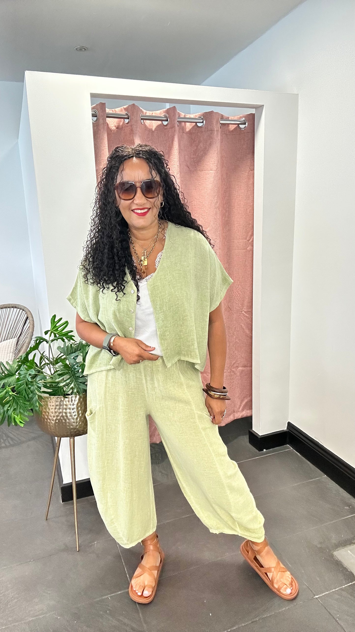 DERBY LINEN BARREL LEG BOTTOMS APPLE GREEN 🍏 *New