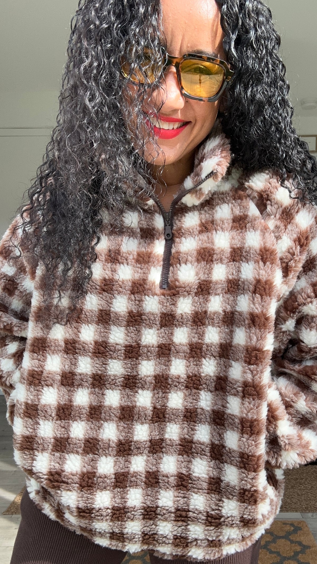 YASMIN CHECKERBOARD FLEECE MOCHA & CREAM *New