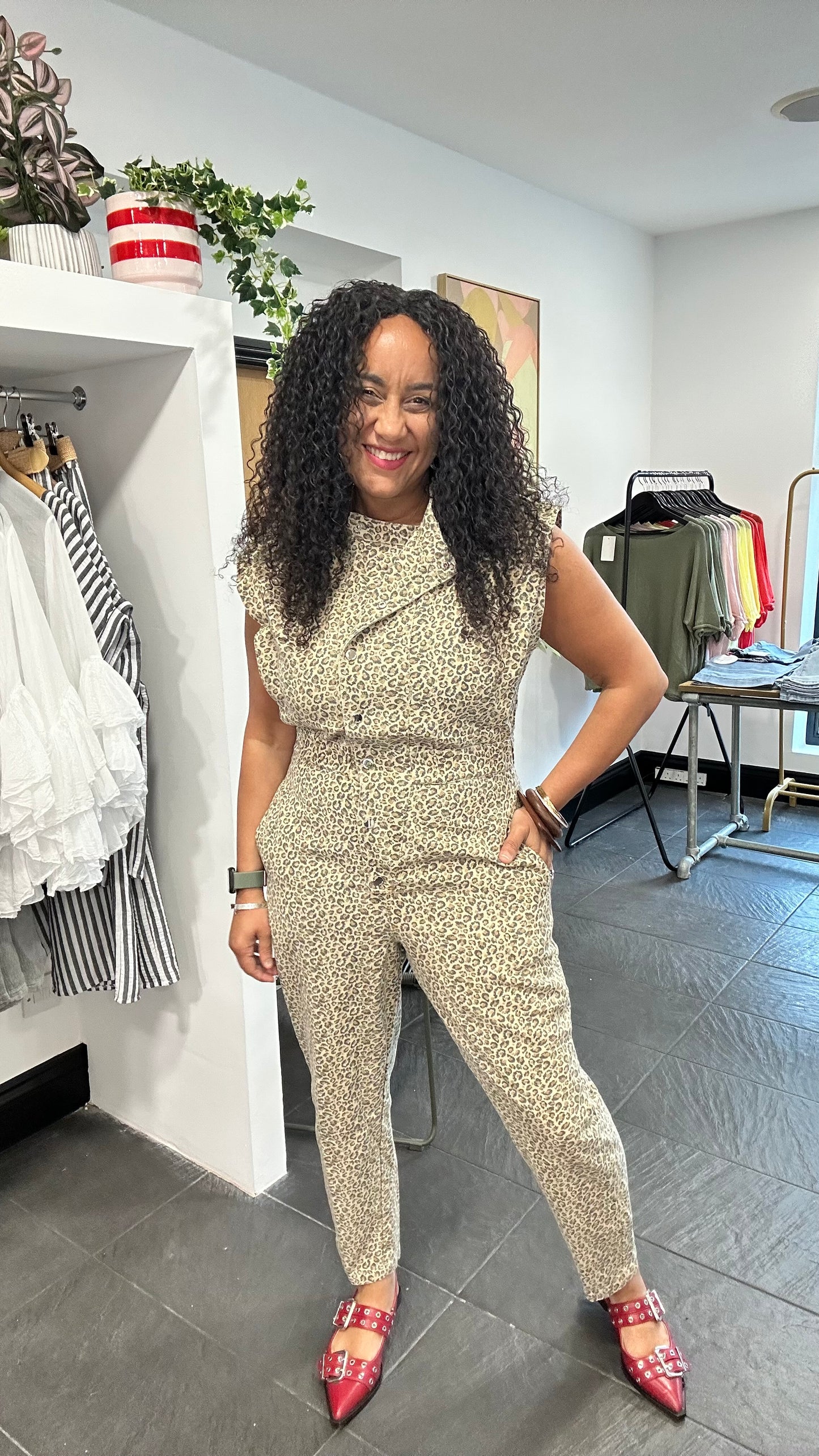 SALE LEOPARD DENIM JUMPSUIT