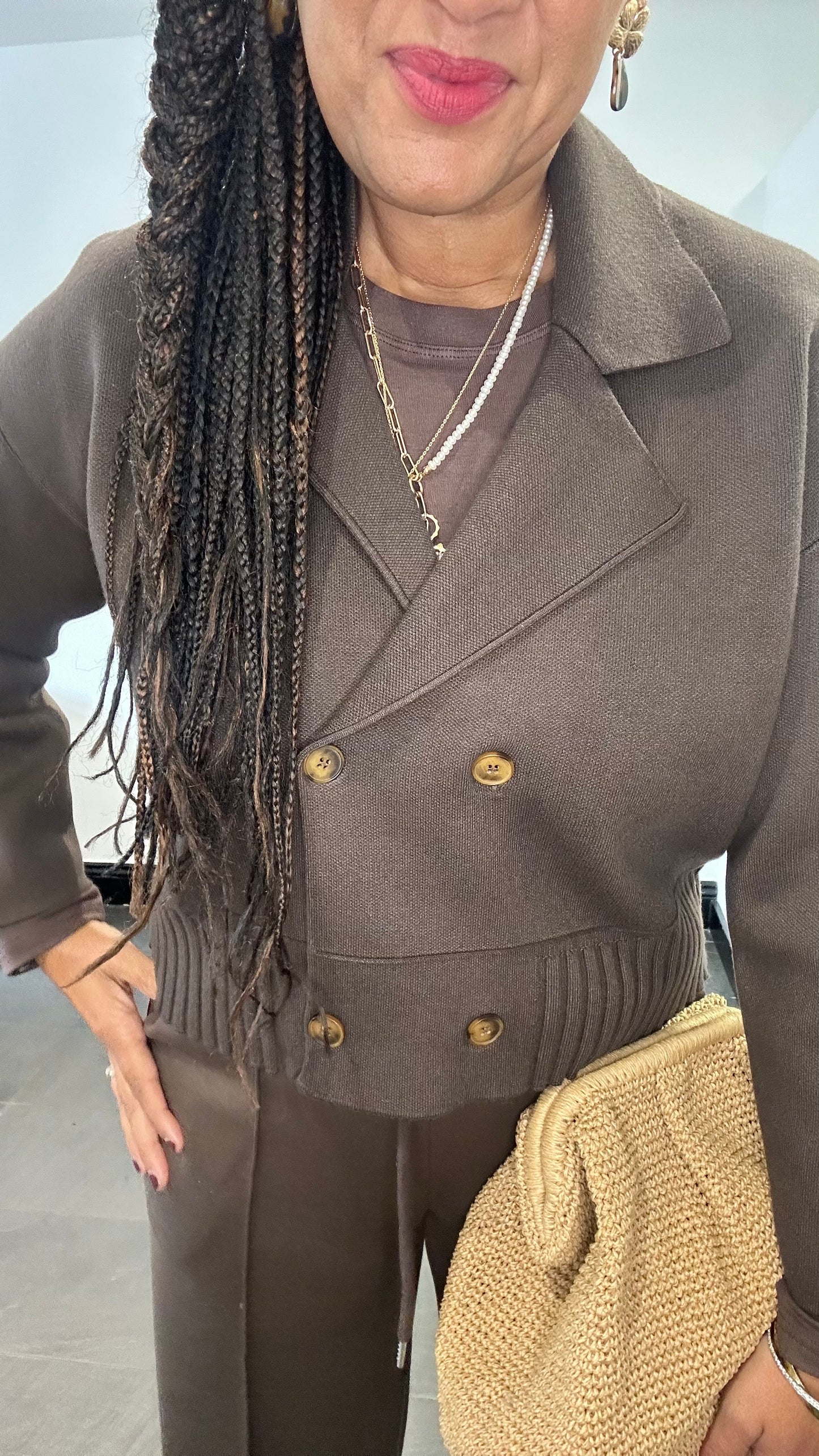 DIPA DOUBLE BREASTED KNITWEAR JACKET CHOCOLATE *New