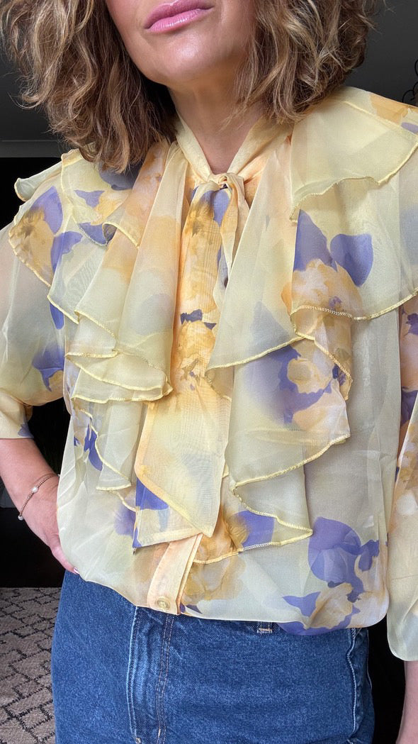 SALE DUBAI PUSSY BOW BLOUSE YELLOW