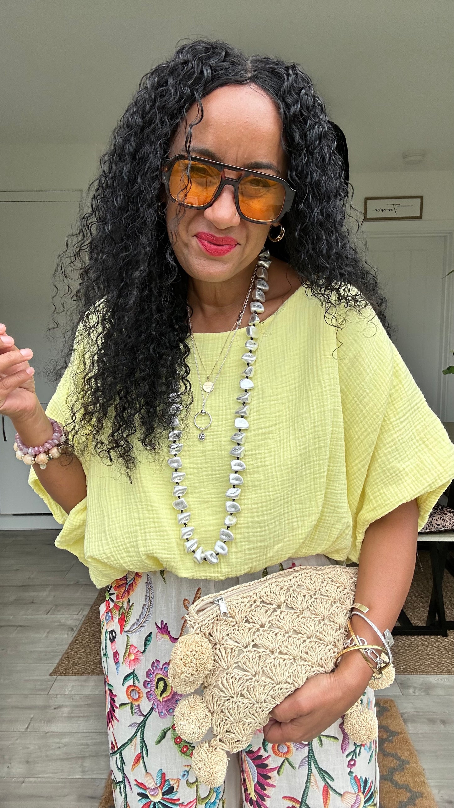 OJAY BUBBLE HEM CHEESECLOTH TOP LEMON *New