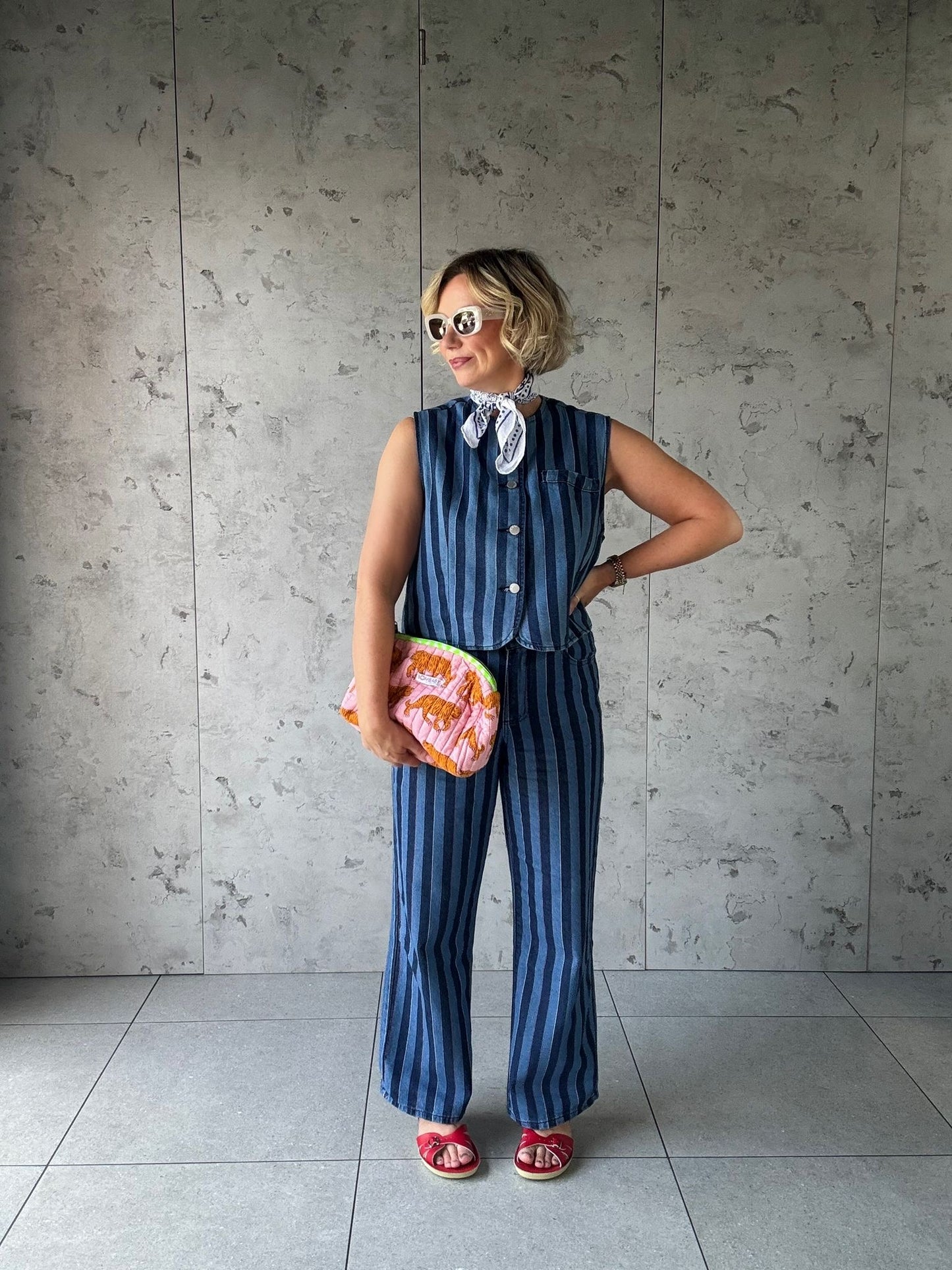 JAZ DENIM BLUE STRIPE WAISTCOAT *New