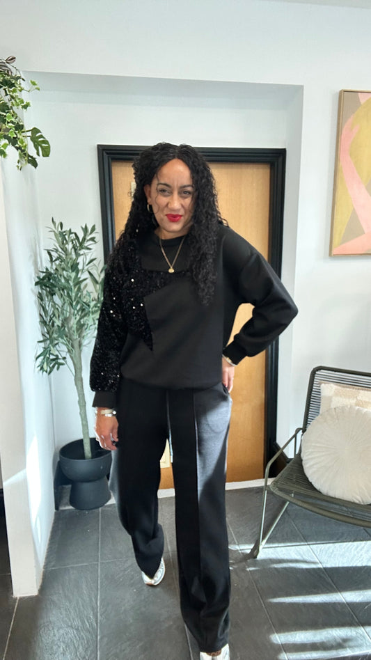 SHELBY SEQUIN STAR LOUNGEWEAR SET BLACK *New