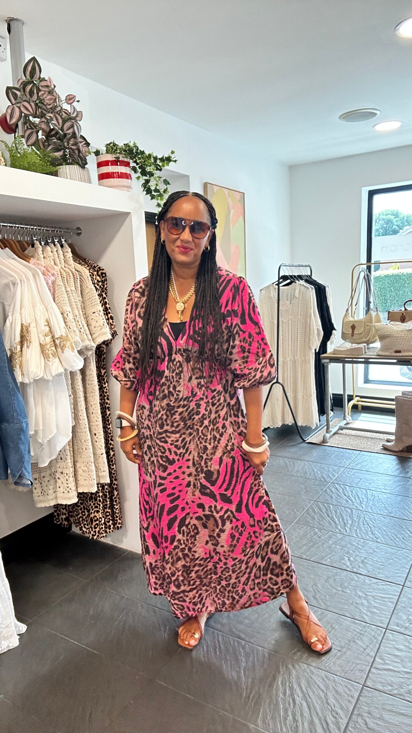 ROWNTREE TIGER & LEOPARD MAXI DRESS FUSCIA *New