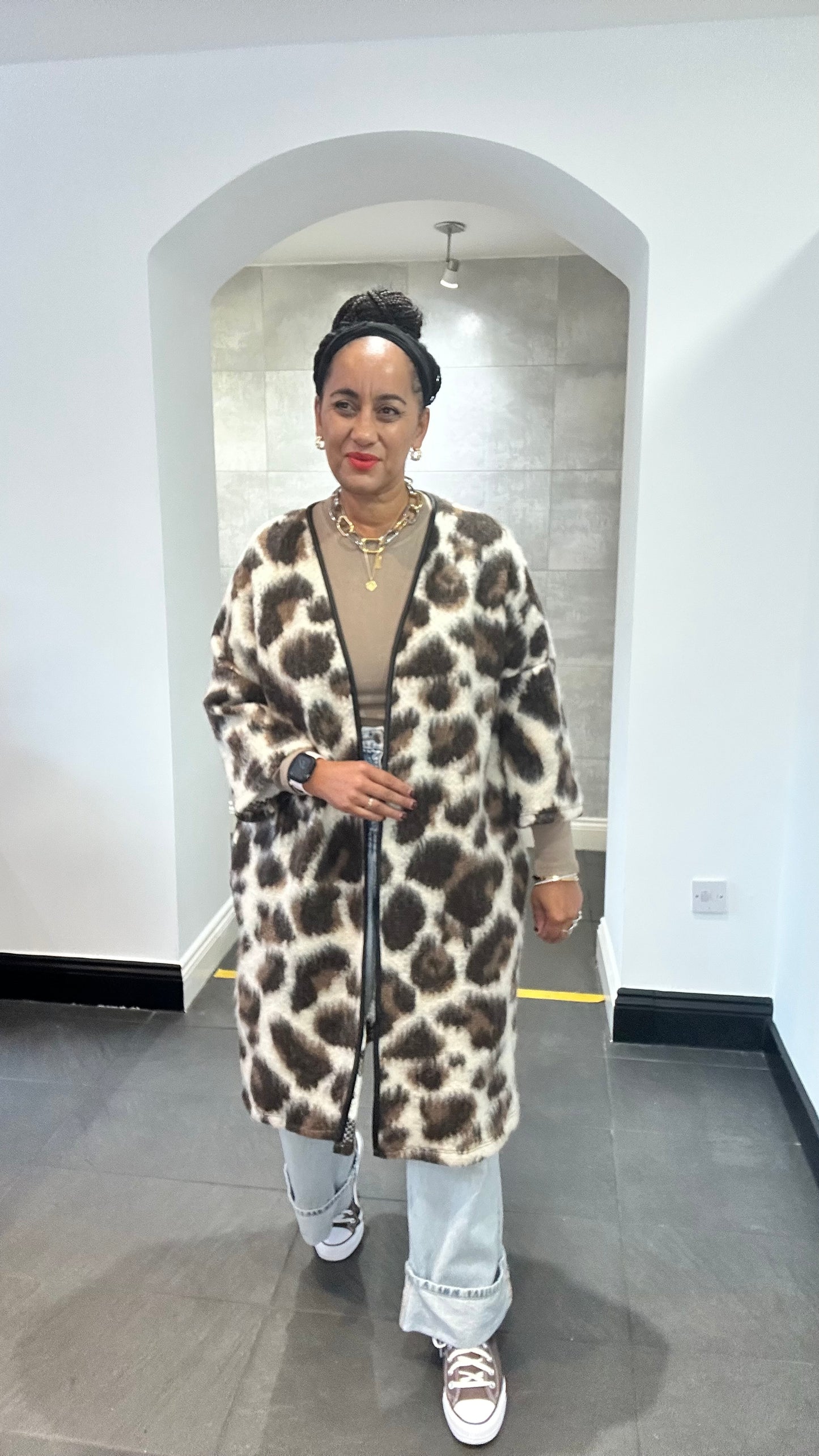 LARRISSA MAXI COATIGAN LEOPARD BROWN *New