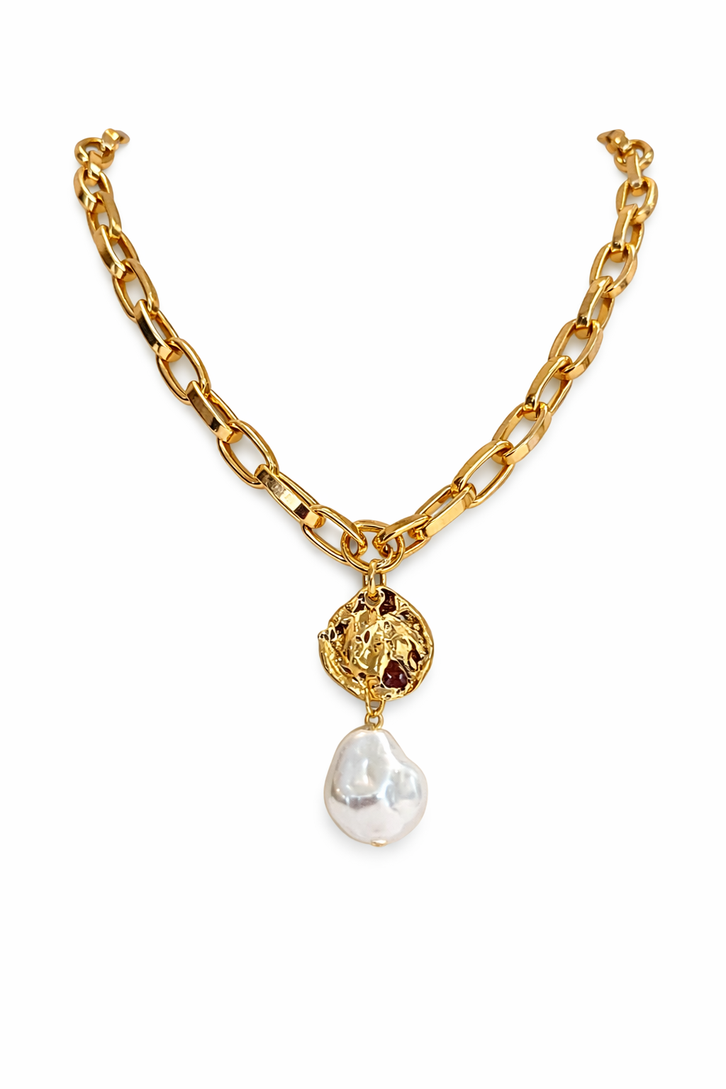 D&X PEARL AND COIN LINK CHAIN GOLD