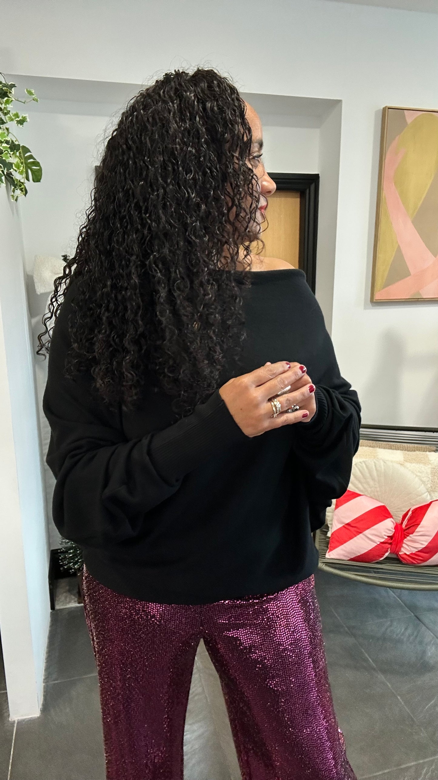 MULTIFUNCTIONAL BUTTON BACK BATWING TOP BLACK *New