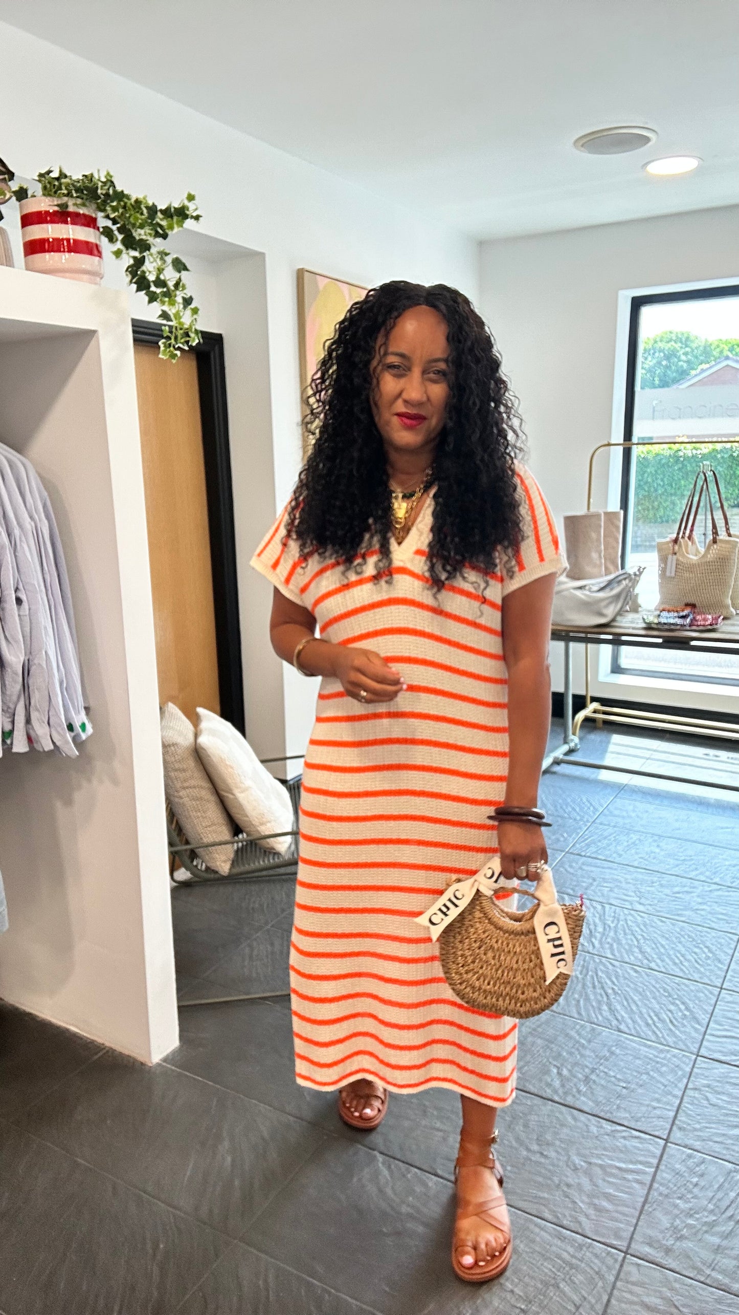 BECKS STRIPED KNITTED DRESS ORANGE *New