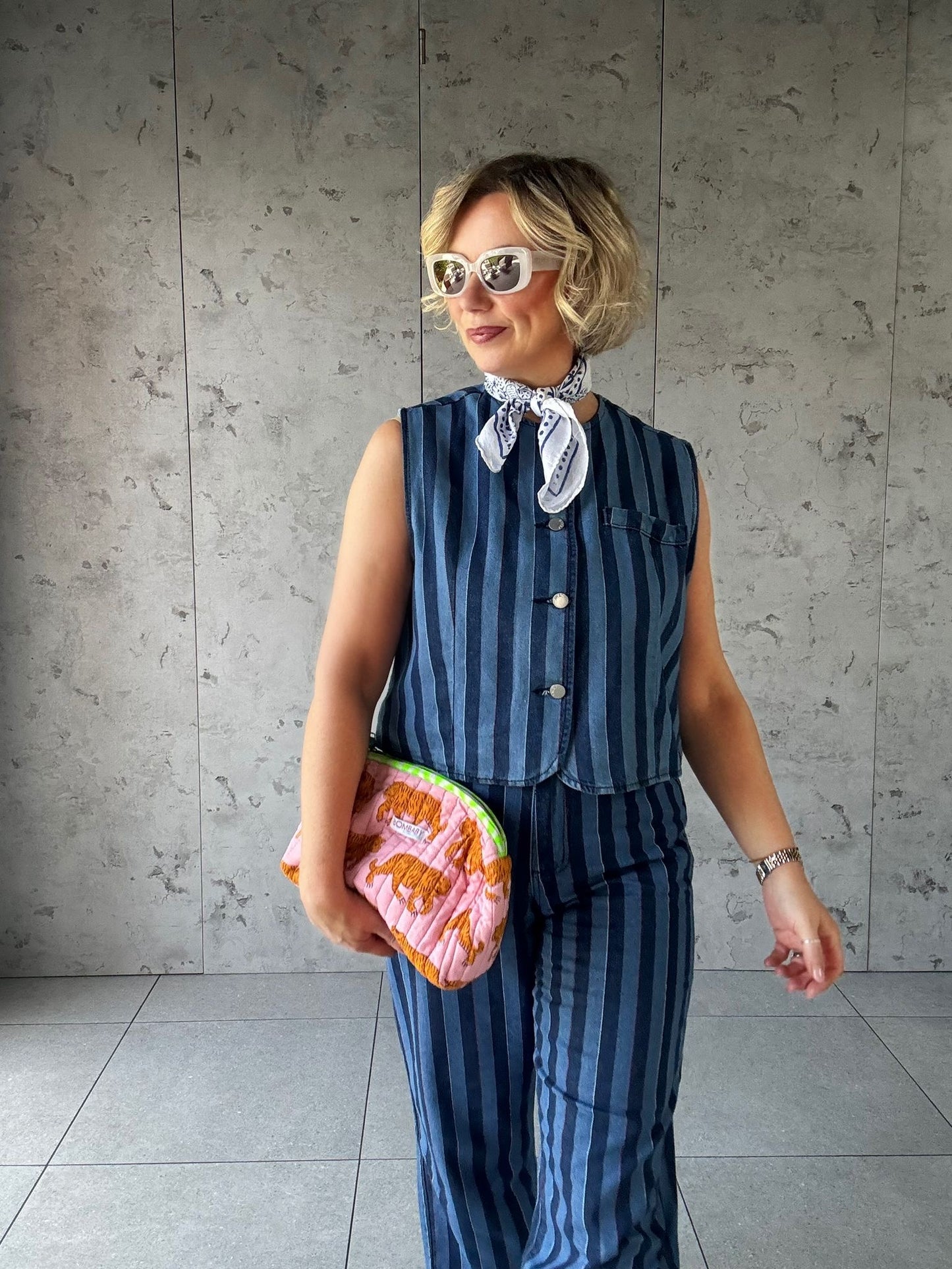 JAZ DENIM BLUE STRIPE WAISTCOAT *New