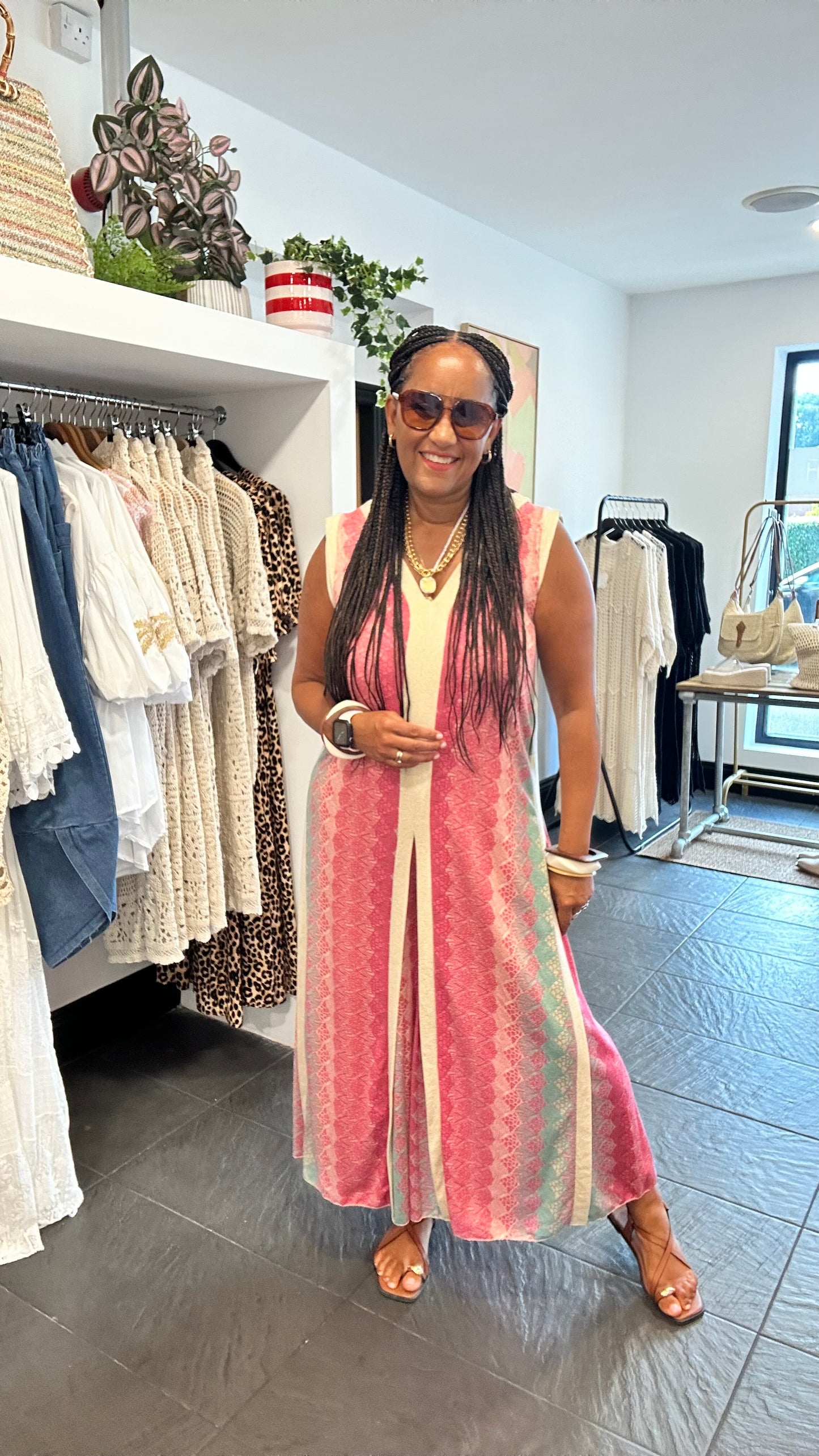 SAFI WOVEN MAXI DRESS PINK & TEAL *New