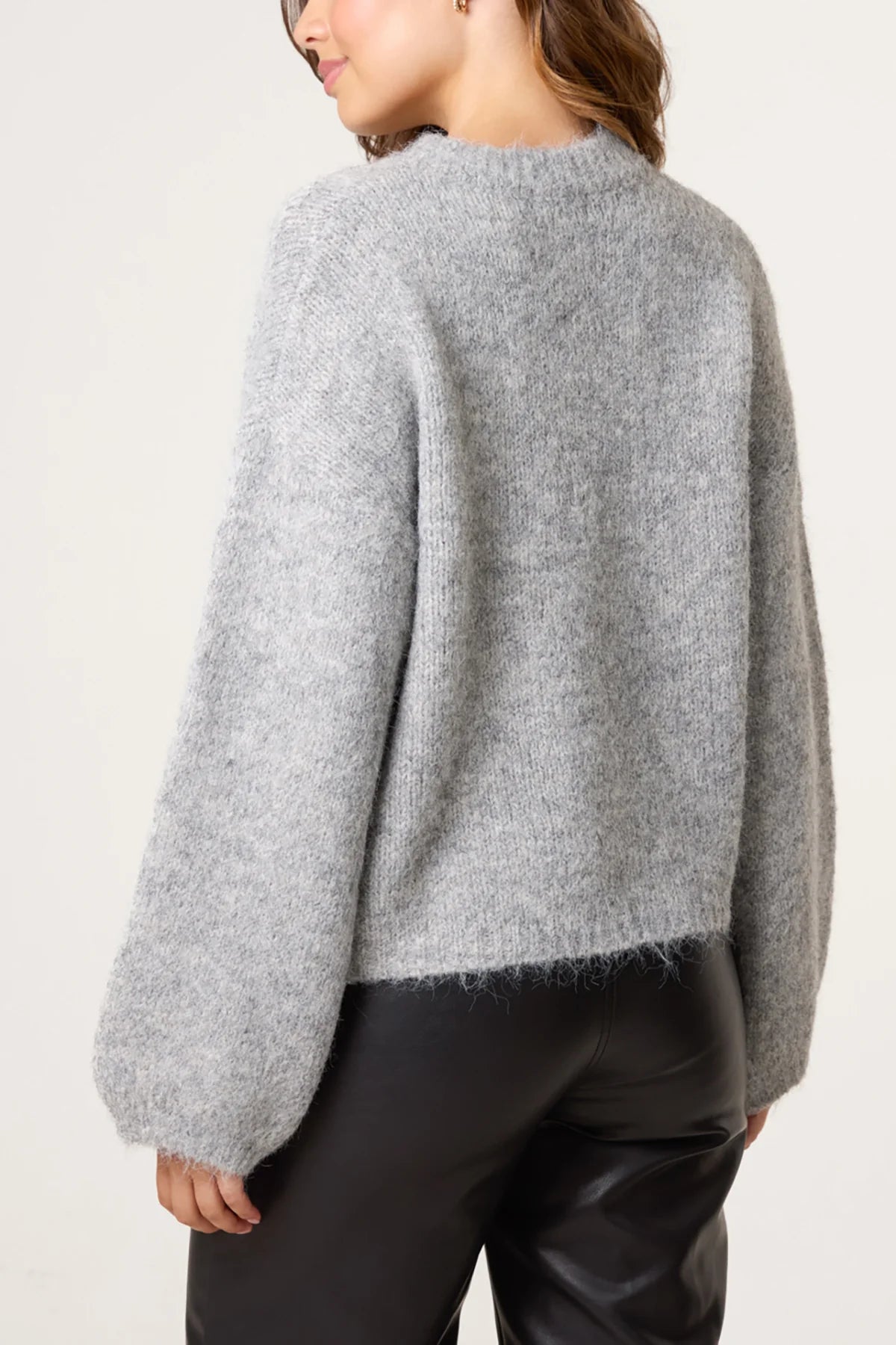 DIAMANTE FLOWER KNIT JUMPER GREY *New