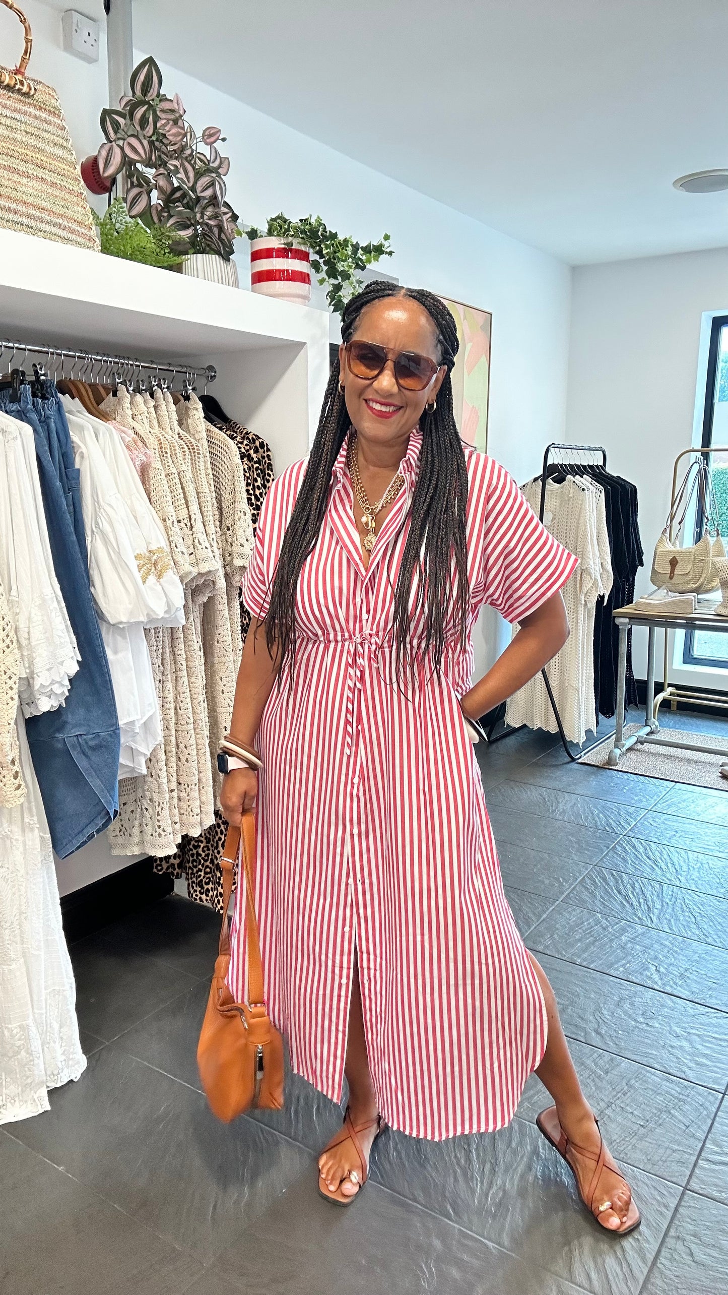 SALONE SHIRT DRESS RED & WHITE *New