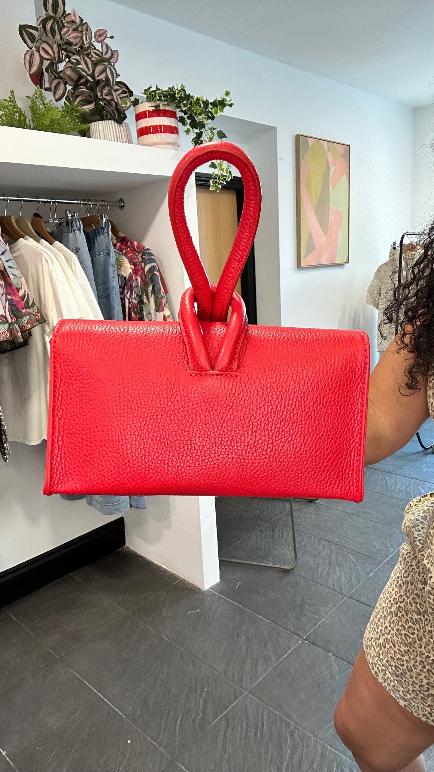 LIDO RED LEATHER CROSS BODY CLUTCH *New