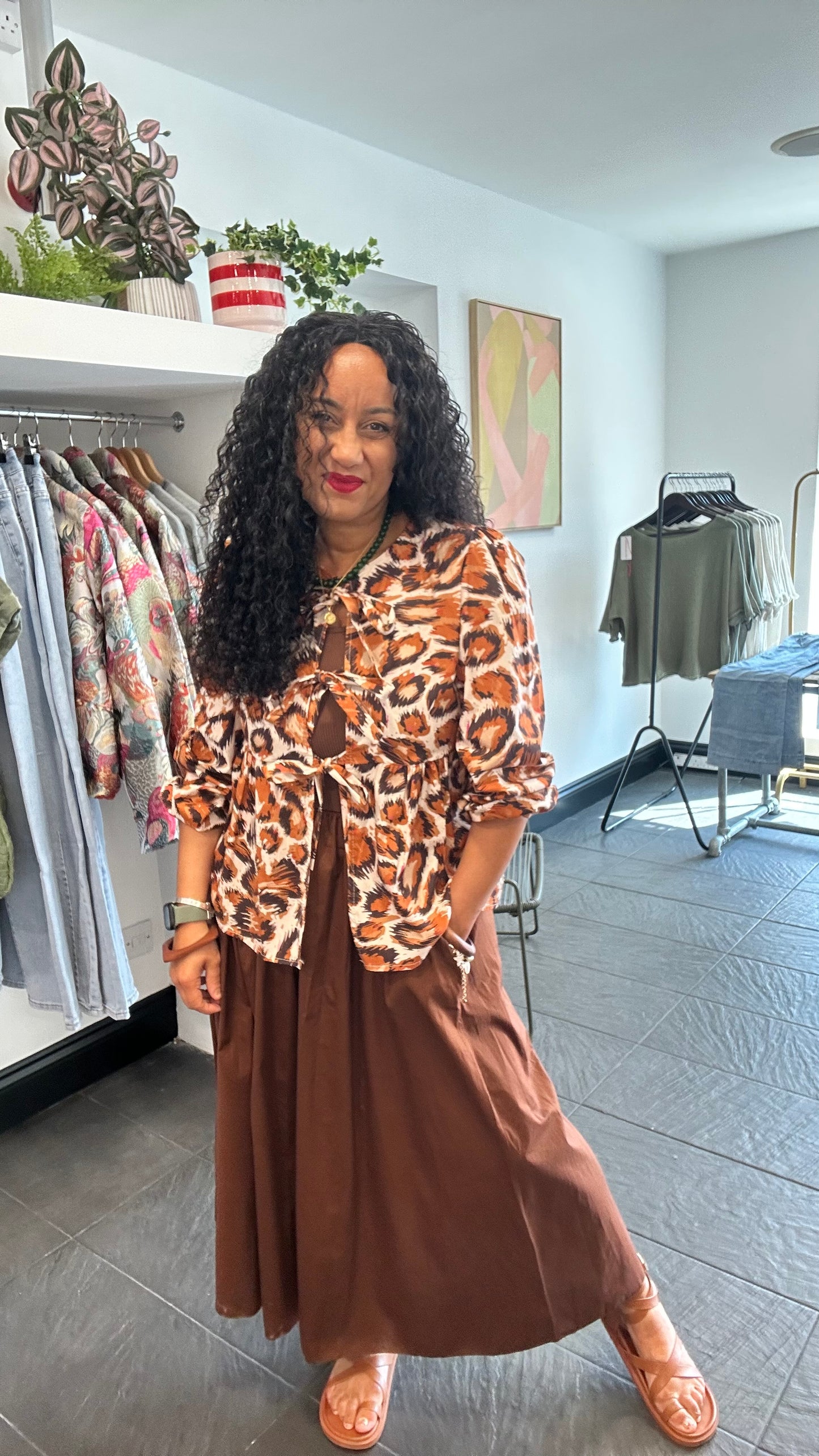 VOXI LEOPARD BLOUSE CHOCOLATE & ORANGE 🍊 *New