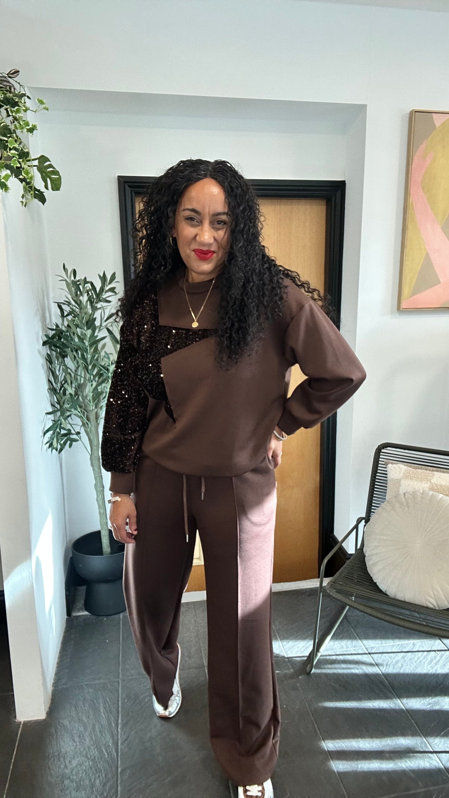 SHELBY SEQUIN STAR COORD SET BROWN *New