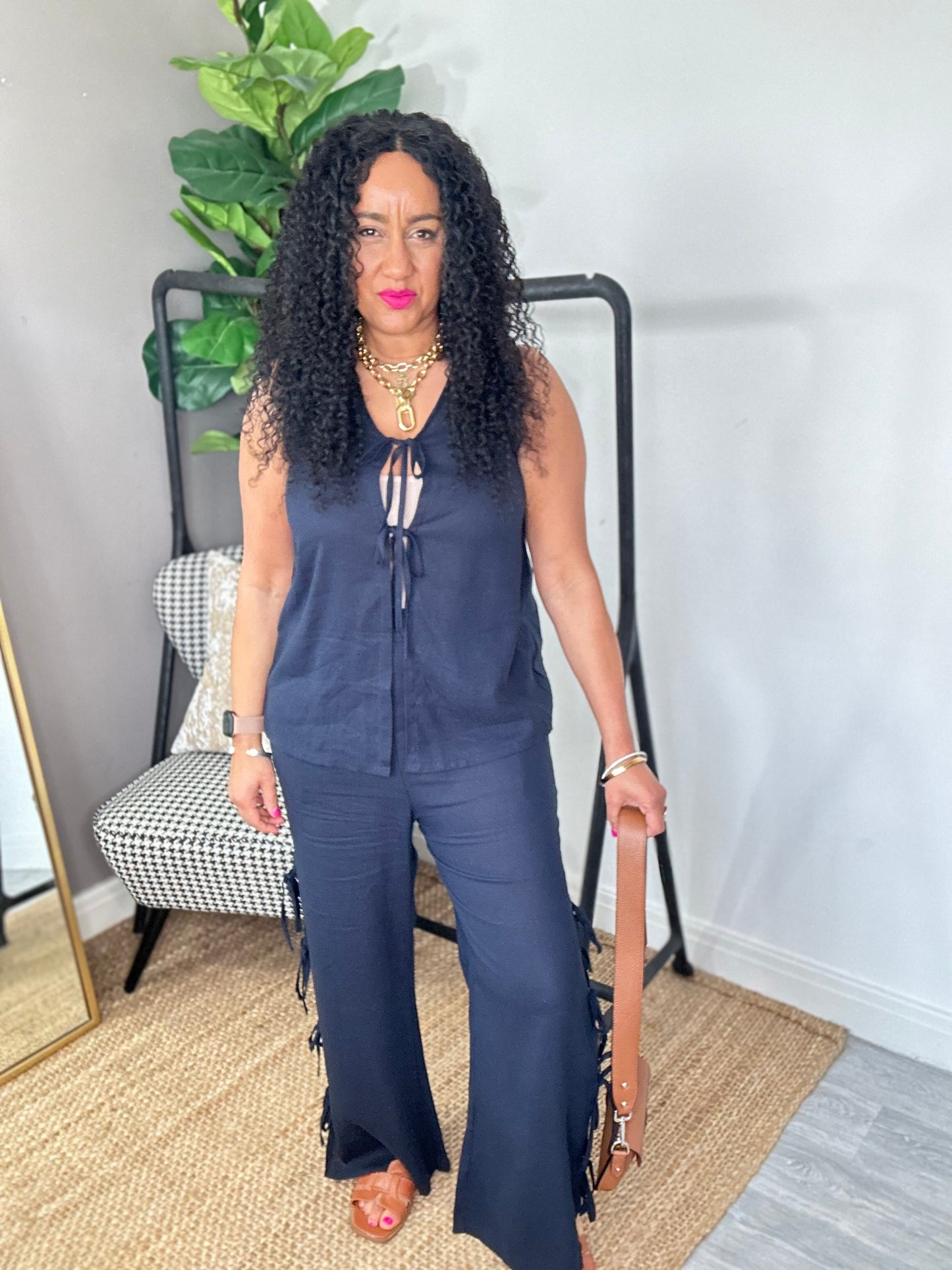 SALE LINEN BOW TIE VEST NAVY