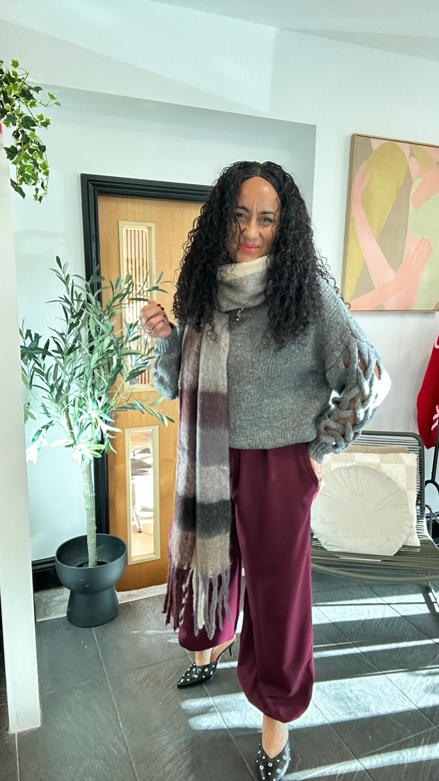 FIONA BALLOON CUFFED HEM TROUSERS DEEP BURGUNDY *New