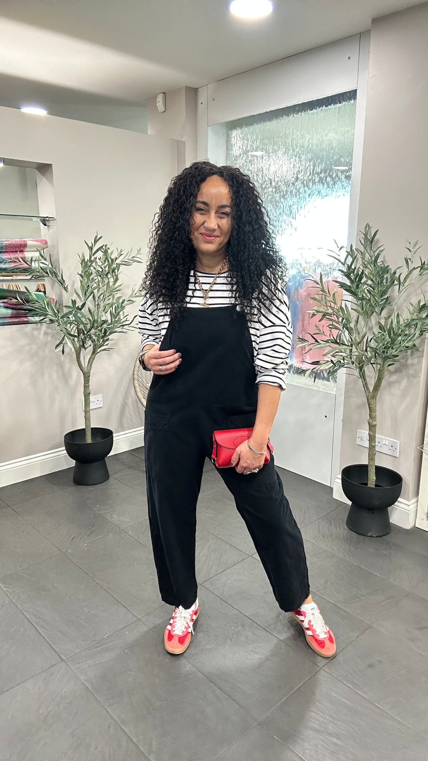 SALE JOANIE CORD DUNGAREES BLACK