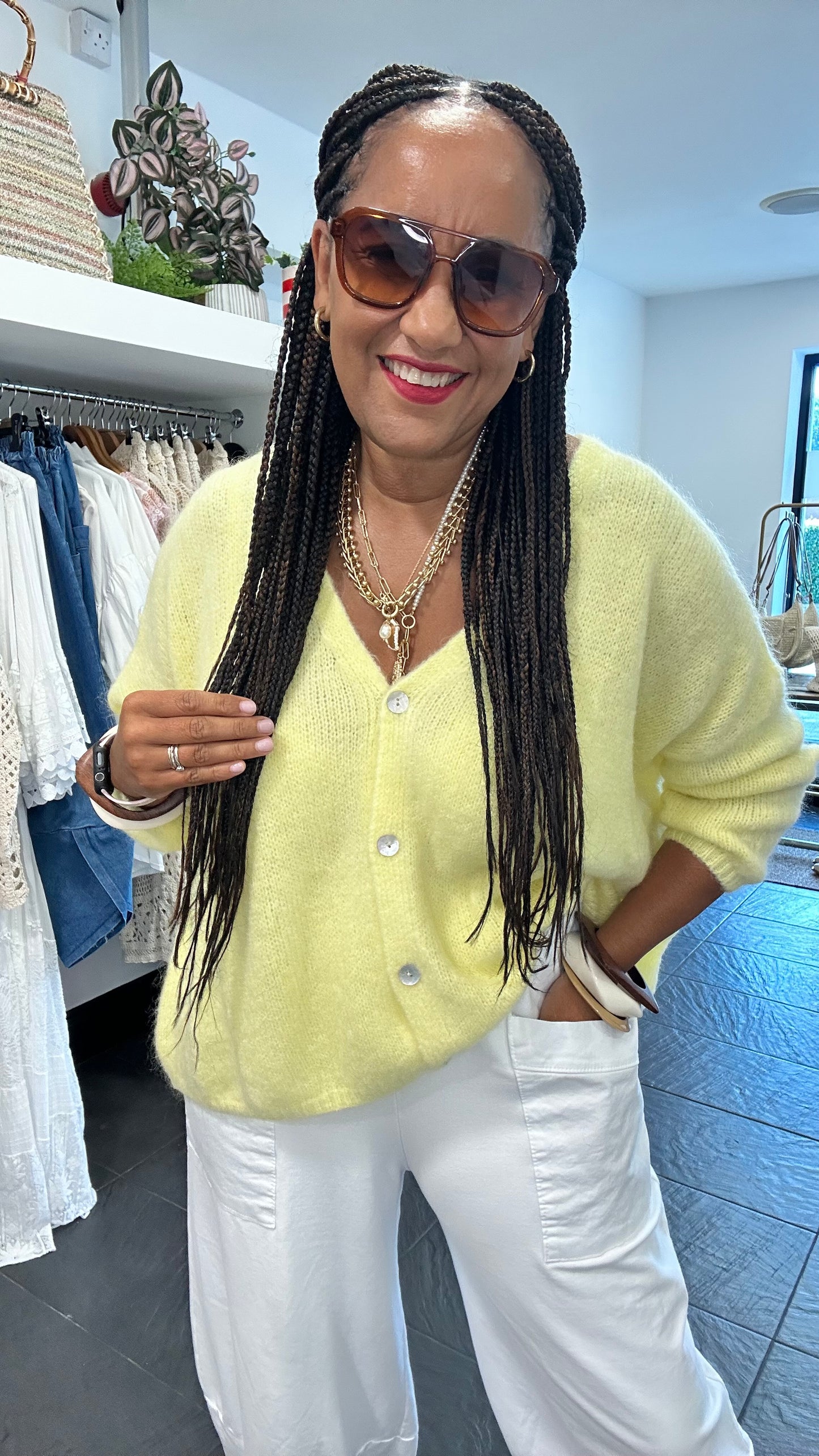 SHAKIRA SLOUCHY V NECK CARDIGAN YELLOW *New