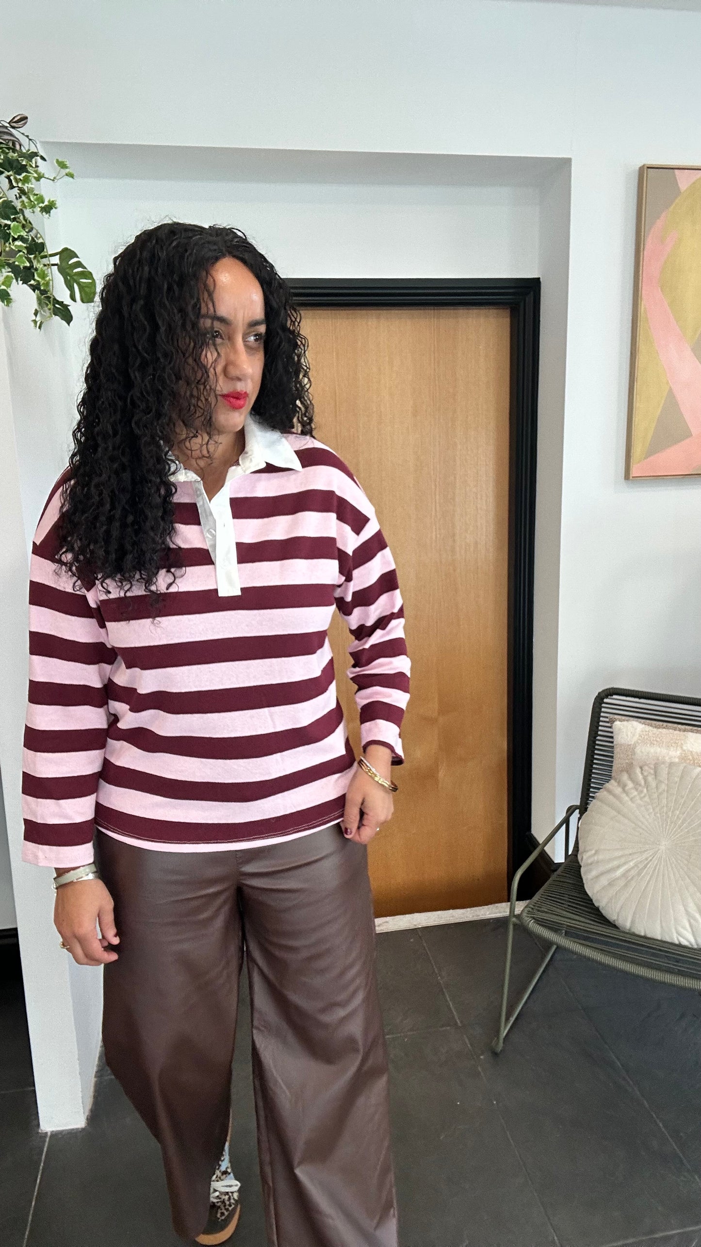 STRIPED RUGBY SHIRT BURGUNDY & PINK 🍇🩷 *New