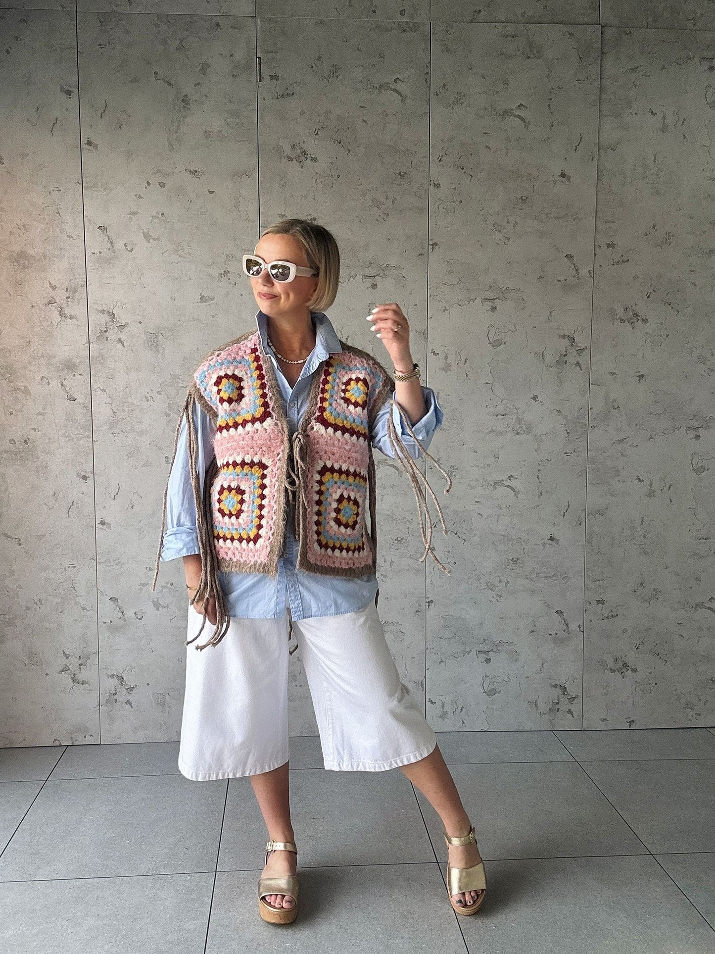 NAVAJO TASSEL OVERSIZED WAISTCOAT TAUPE & BLUSH *New
