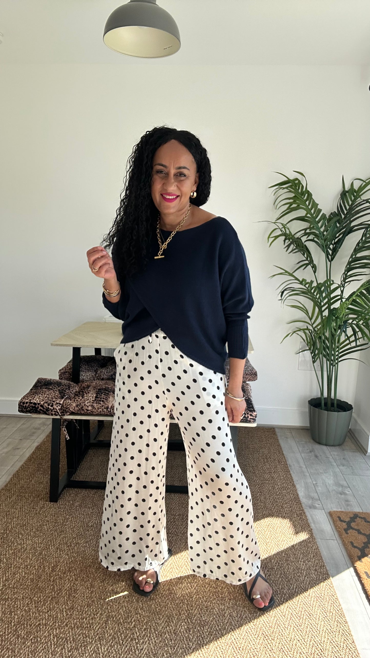 DARICE POLKA DOT SILK TROUSERS SUMMER WHITE *New