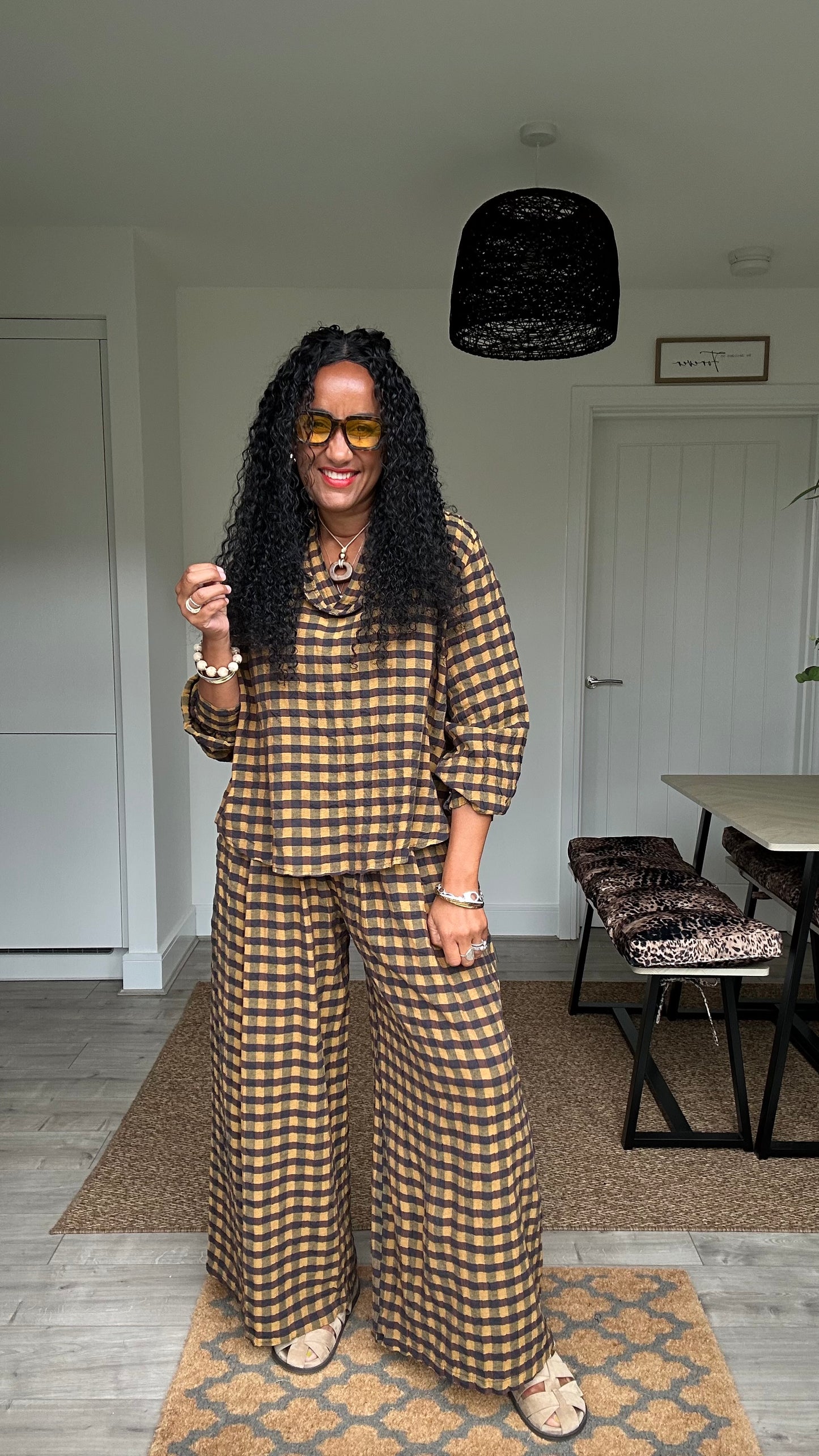 EVIE CHECKED TROUSERS MUSTARD *New