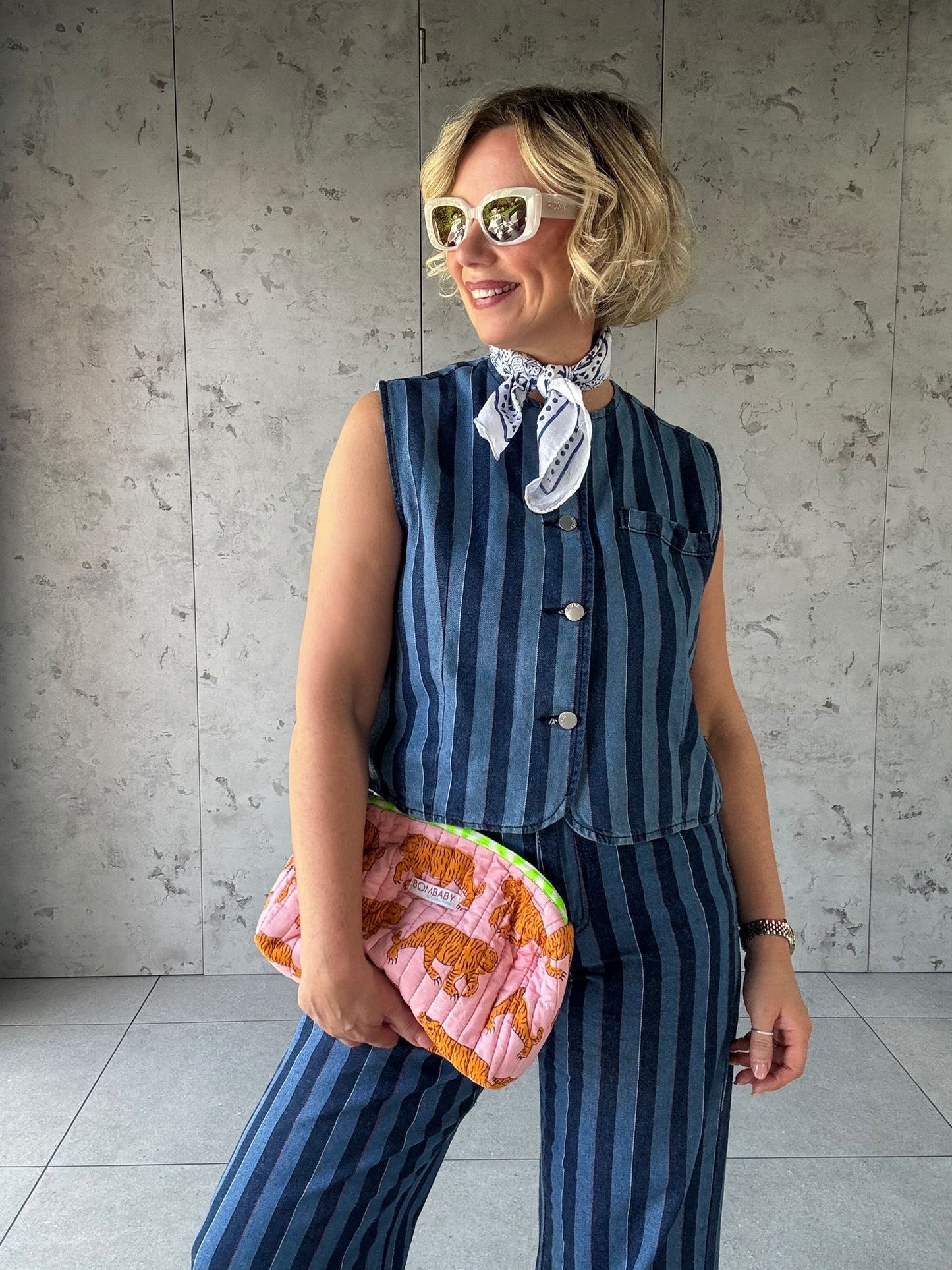 JAZ DENIM BLUE STRIPE WAISTCOAT *New