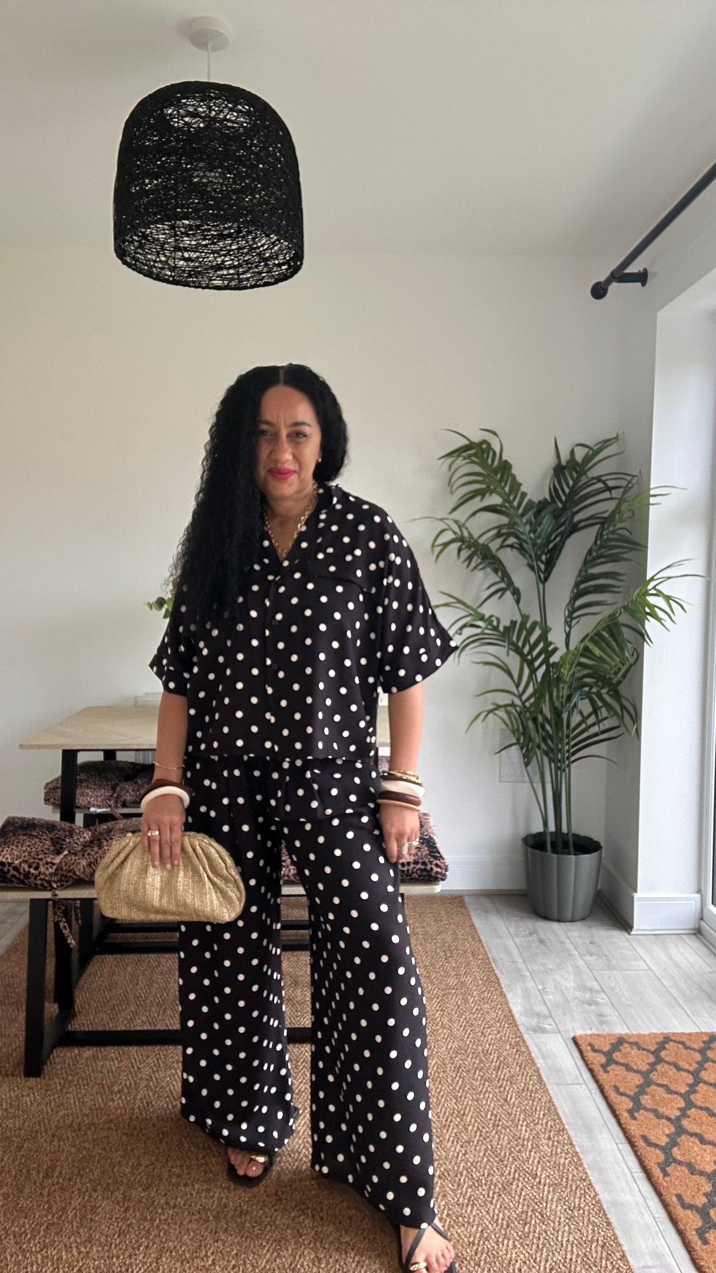 SLVIE POLKA DOT SHIRT & TROUSERS COORD BLACK *New