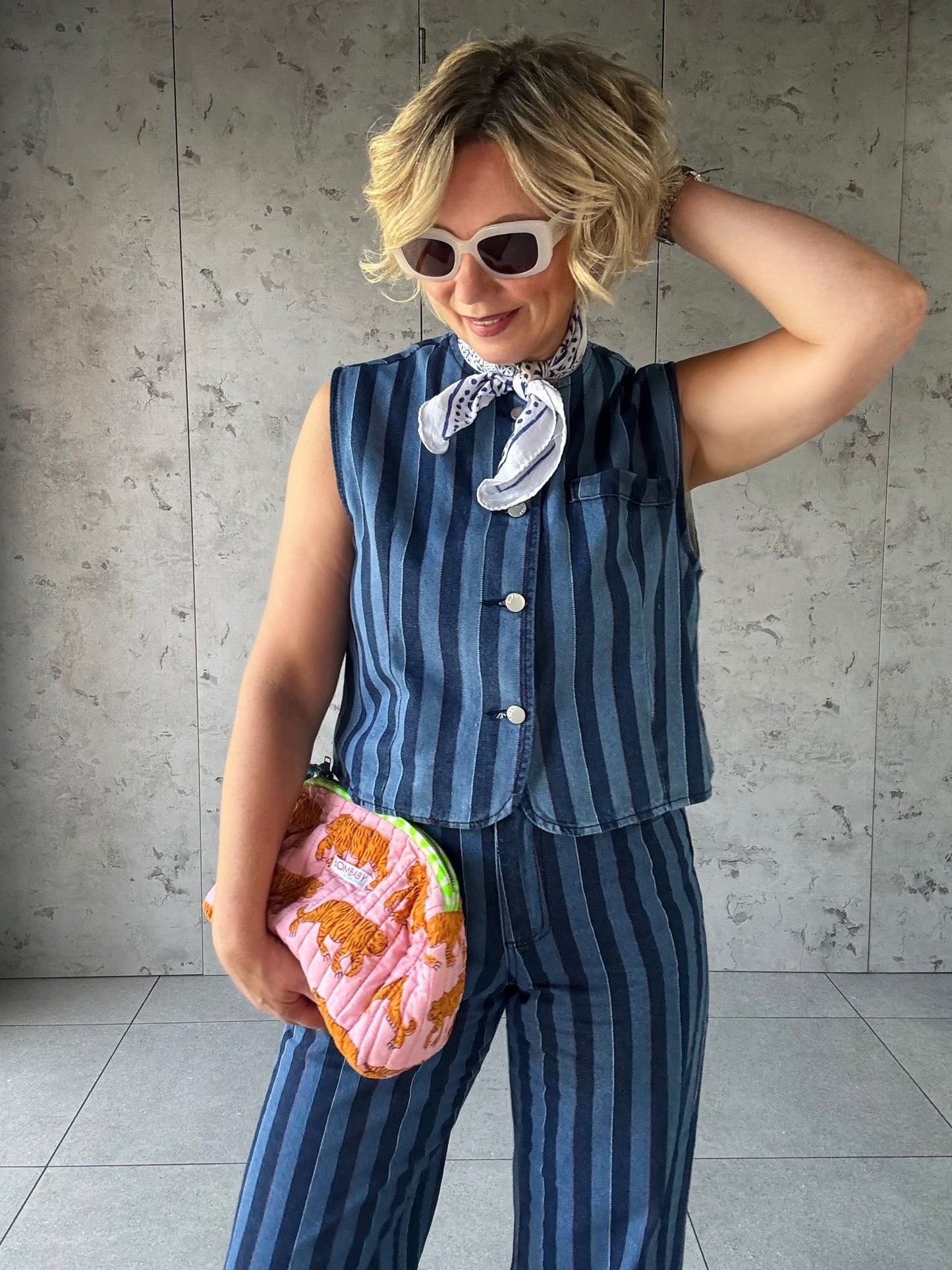 JAZ DENIM BLUE STRIPE WAISTCOAT *New