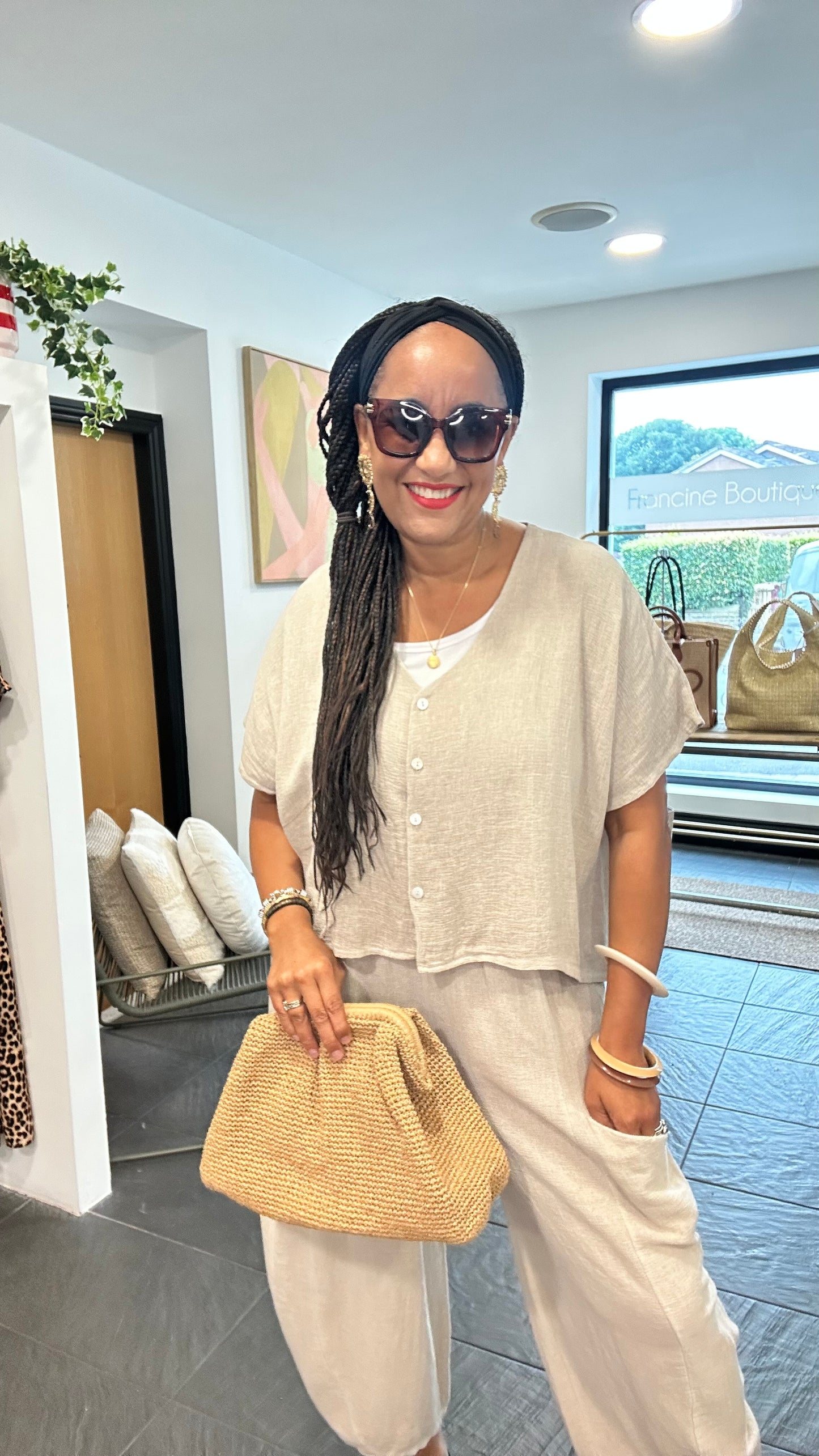 DERBY LINEN OVERSIZED BOXY TOP STONE