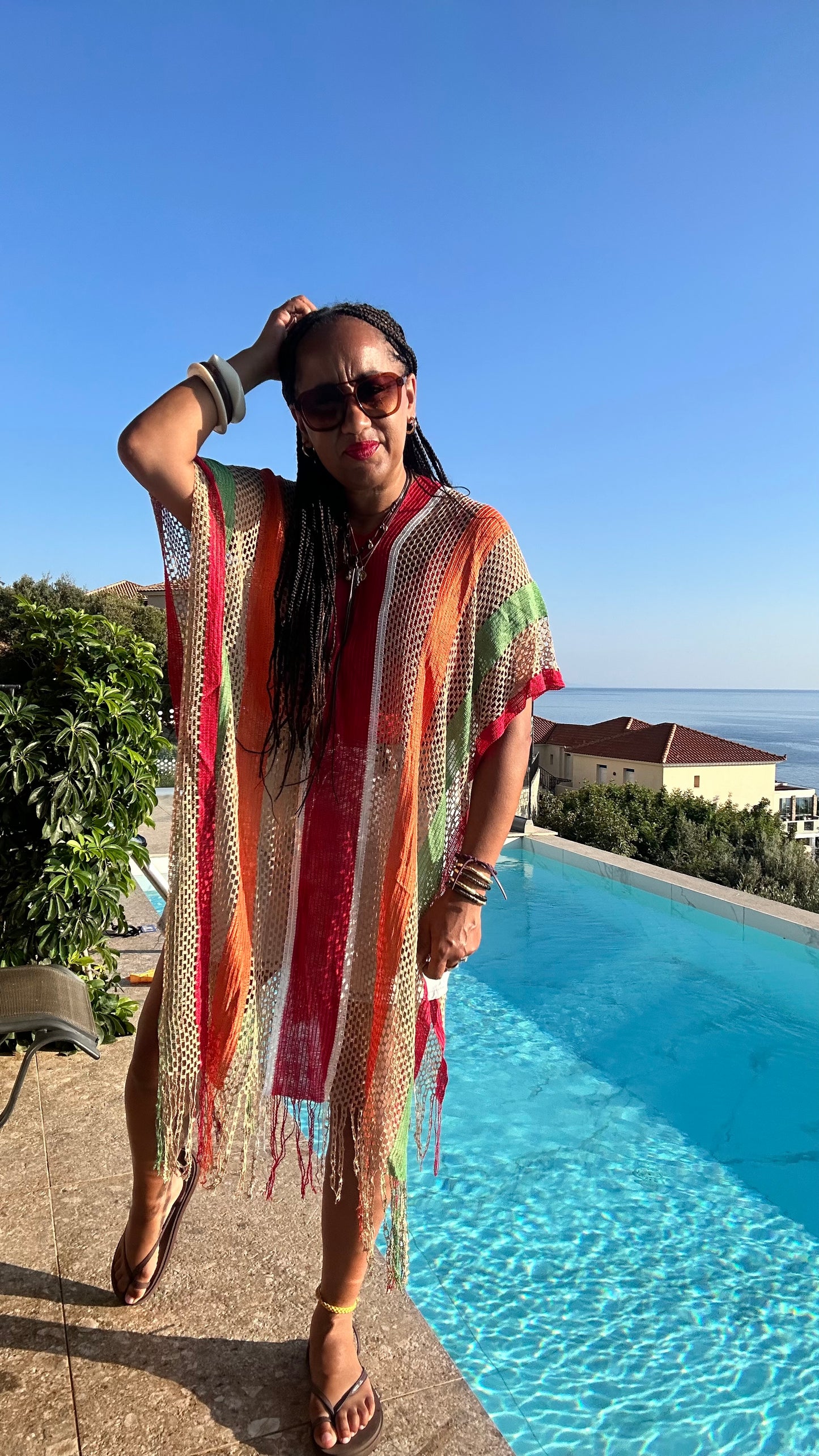 BOHO MESH COVER UP RED ORANGE & BROWN *New