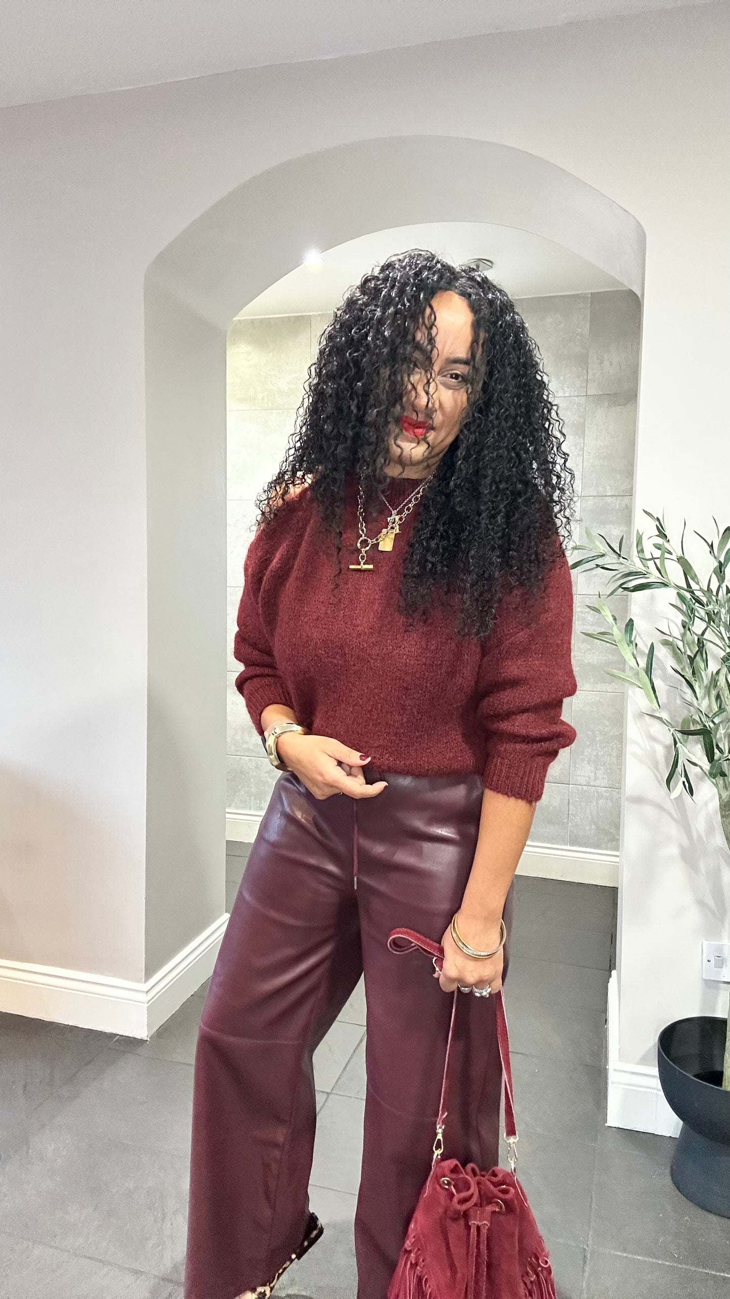 SALE EMMA LUXURY COLD SHOULDER KNITWEAR BURGUNDY