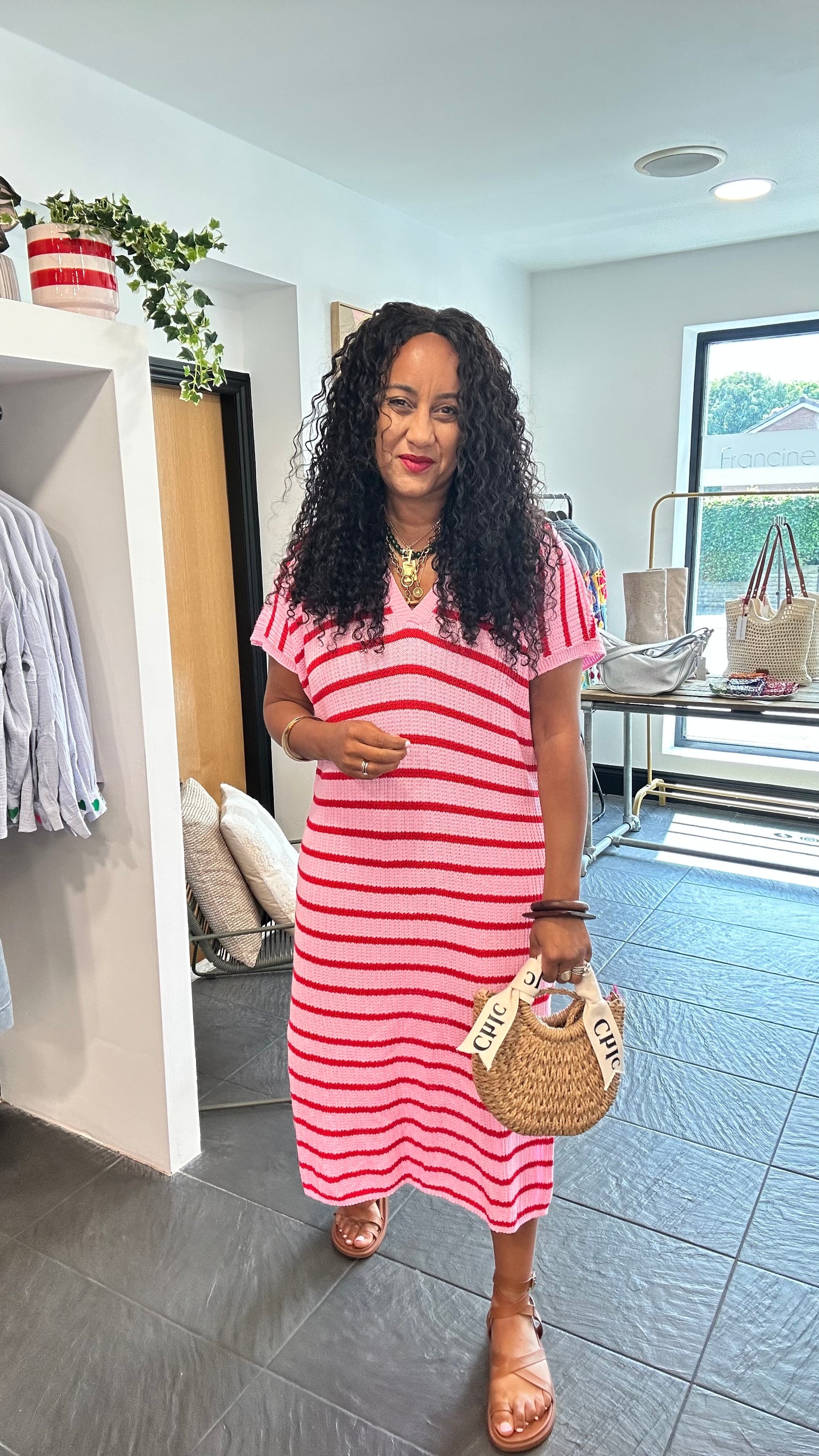 BECKS STRIPED KNITTED DRESS PINK *New