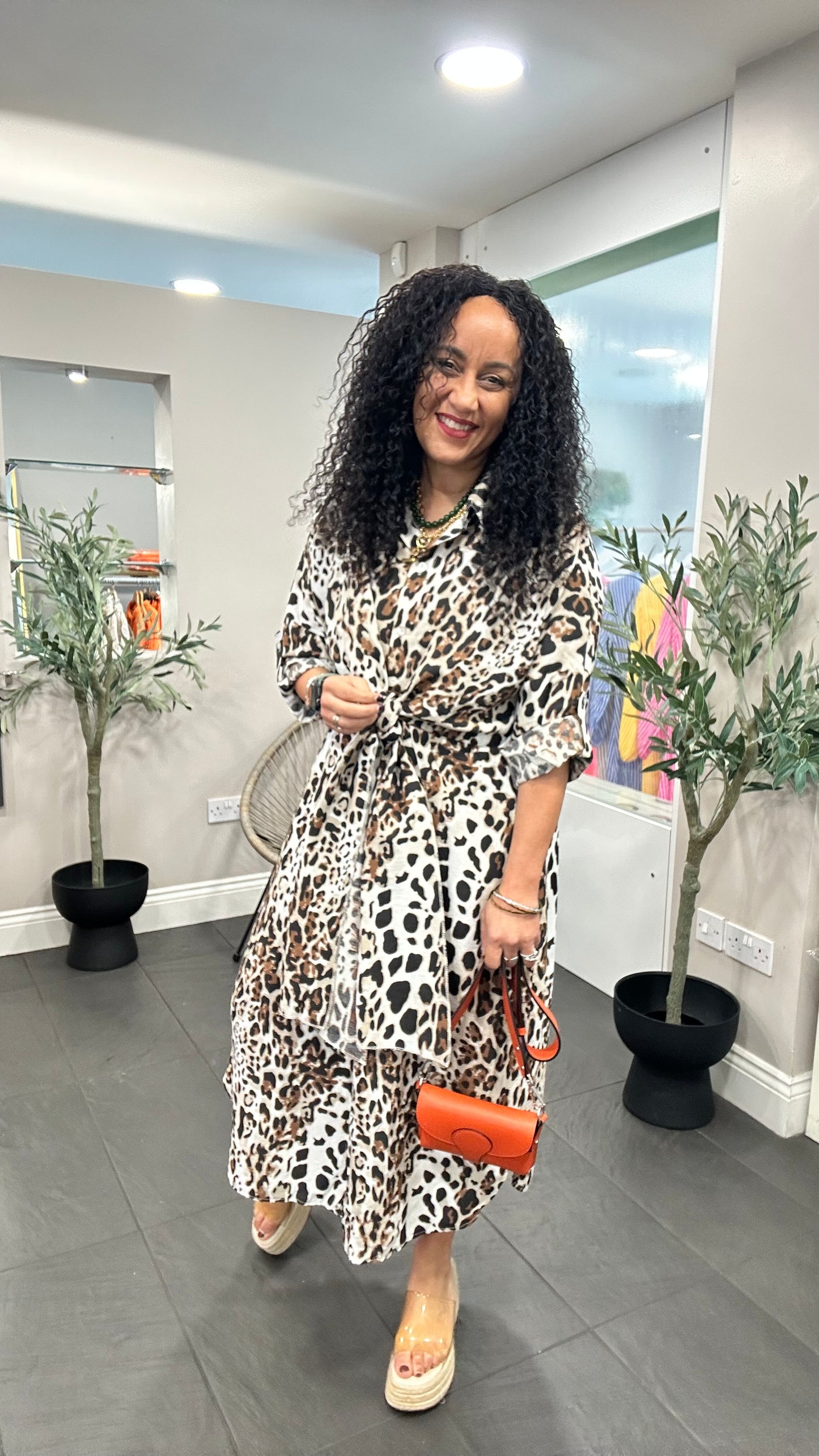 SALE CHIC TRADITIONAL LEOPARD PRINT TIE-FRONT MIDAXI DRESS
